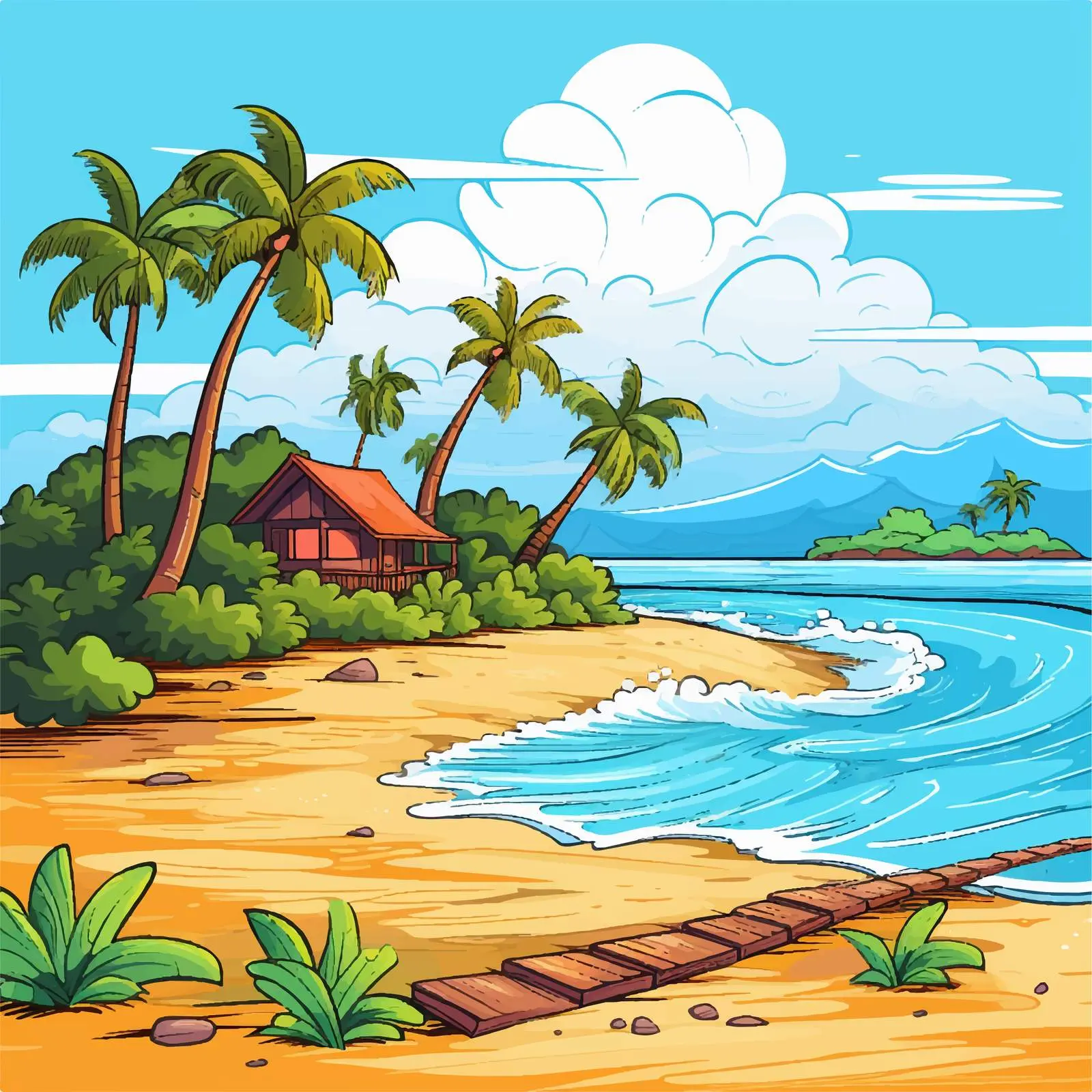Cartoon Beach Illustration in Thailand — free download from Dotvec