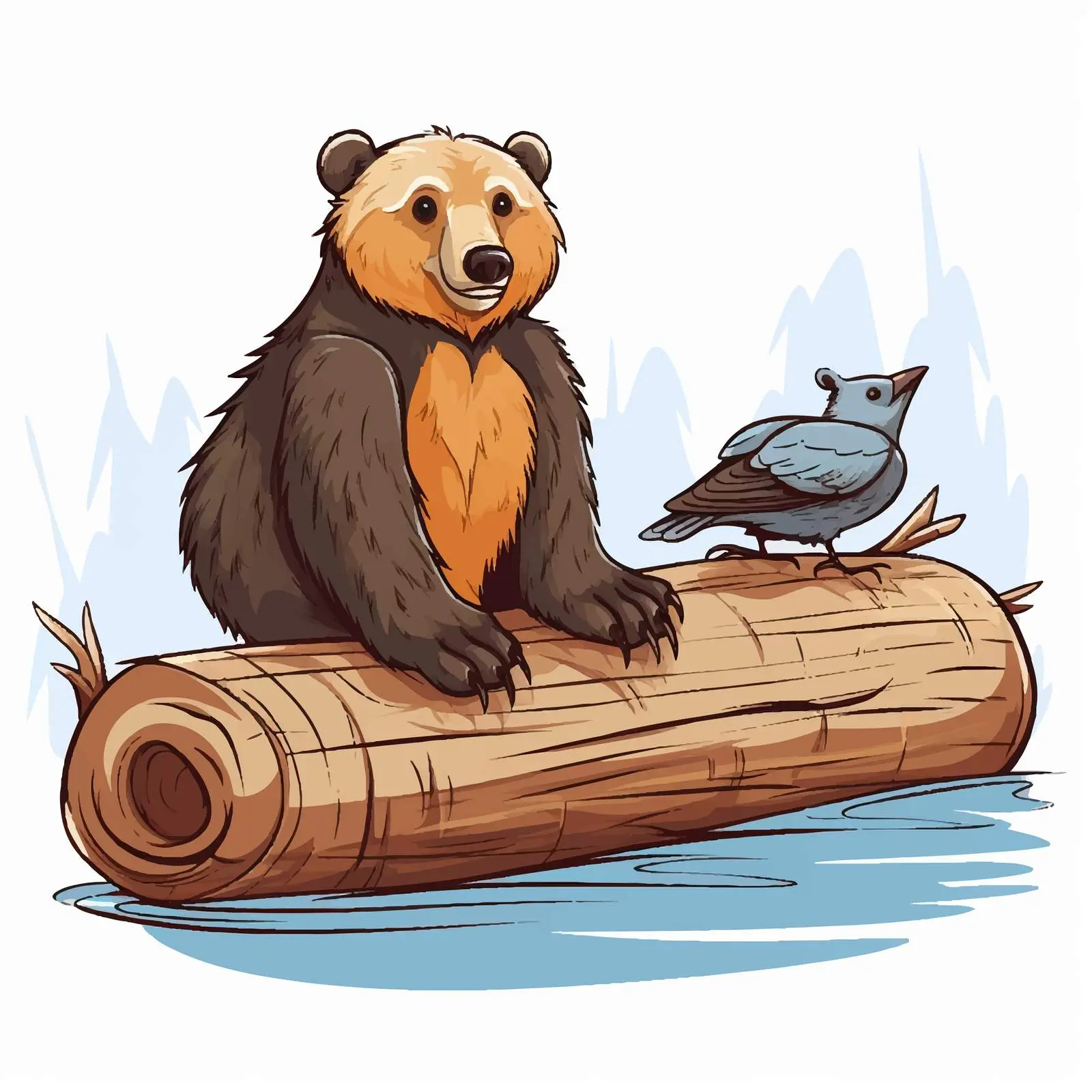 Bear and Pelican on a Log Illustration — free download from Dotvec