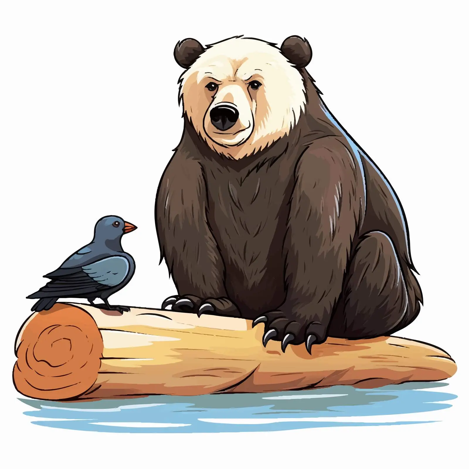 Bear and Pelican on Log Illustration – free pelican image from Dotvec