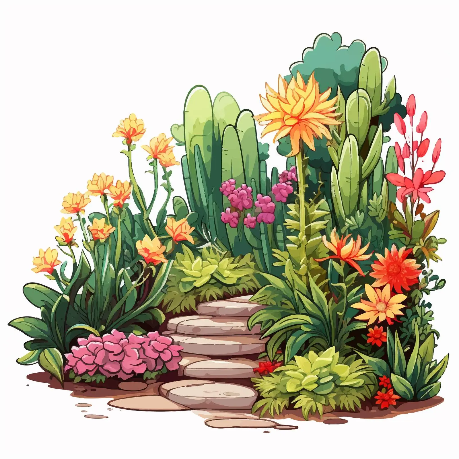 Beautiful Garden with Various Plants Illustration – free floral vectors image from Dotvec