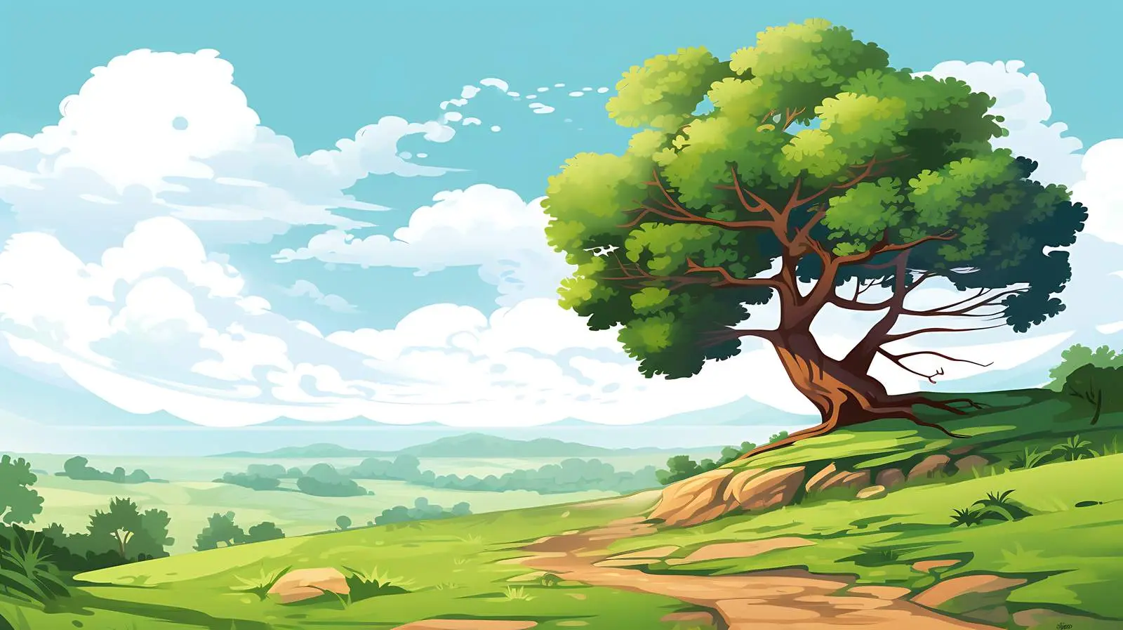 Scenic Landscape with Tree Illustration — free download from Dotvec