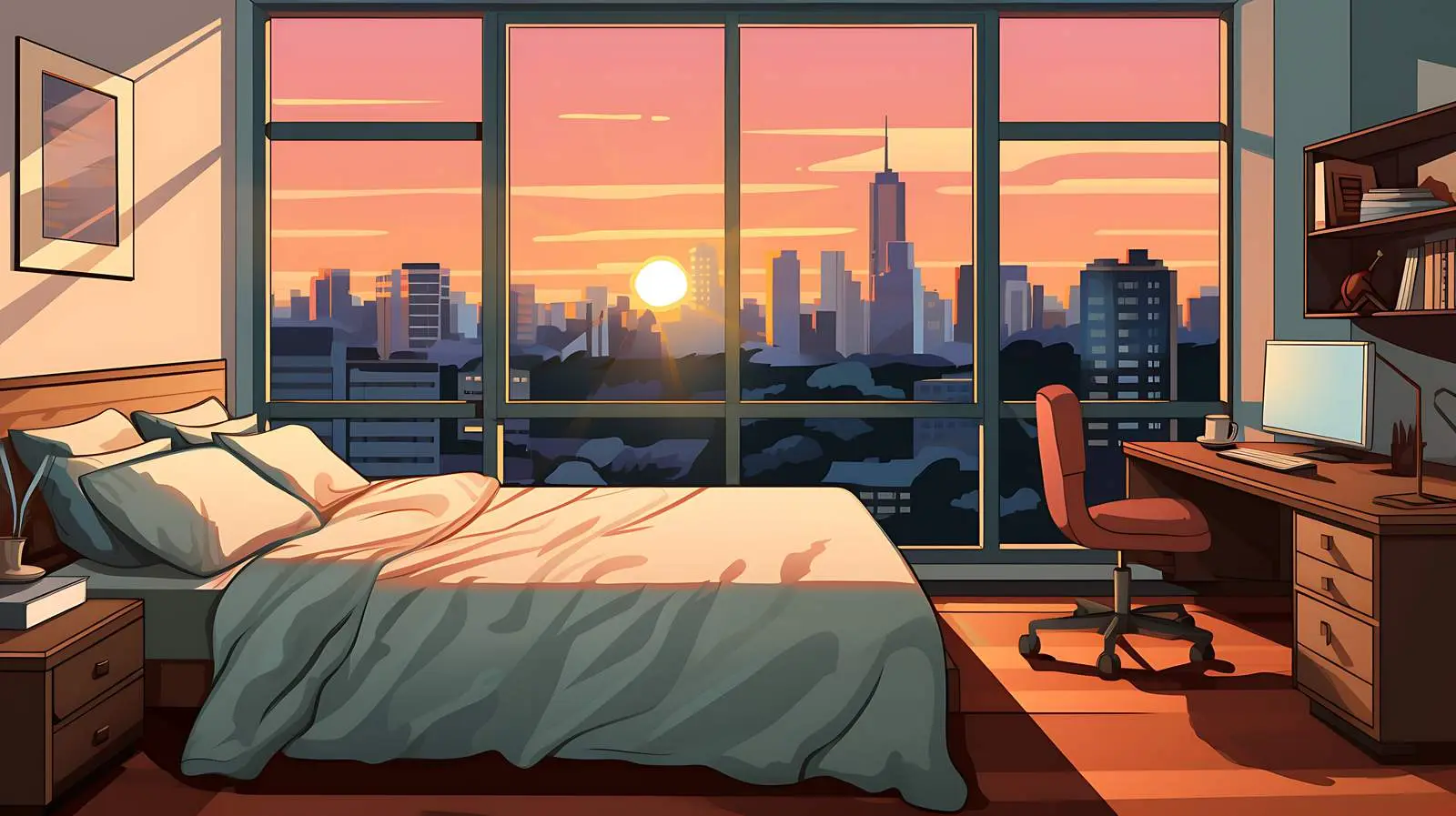 Bedroom with View Vector Illustration — free download from Dotvec