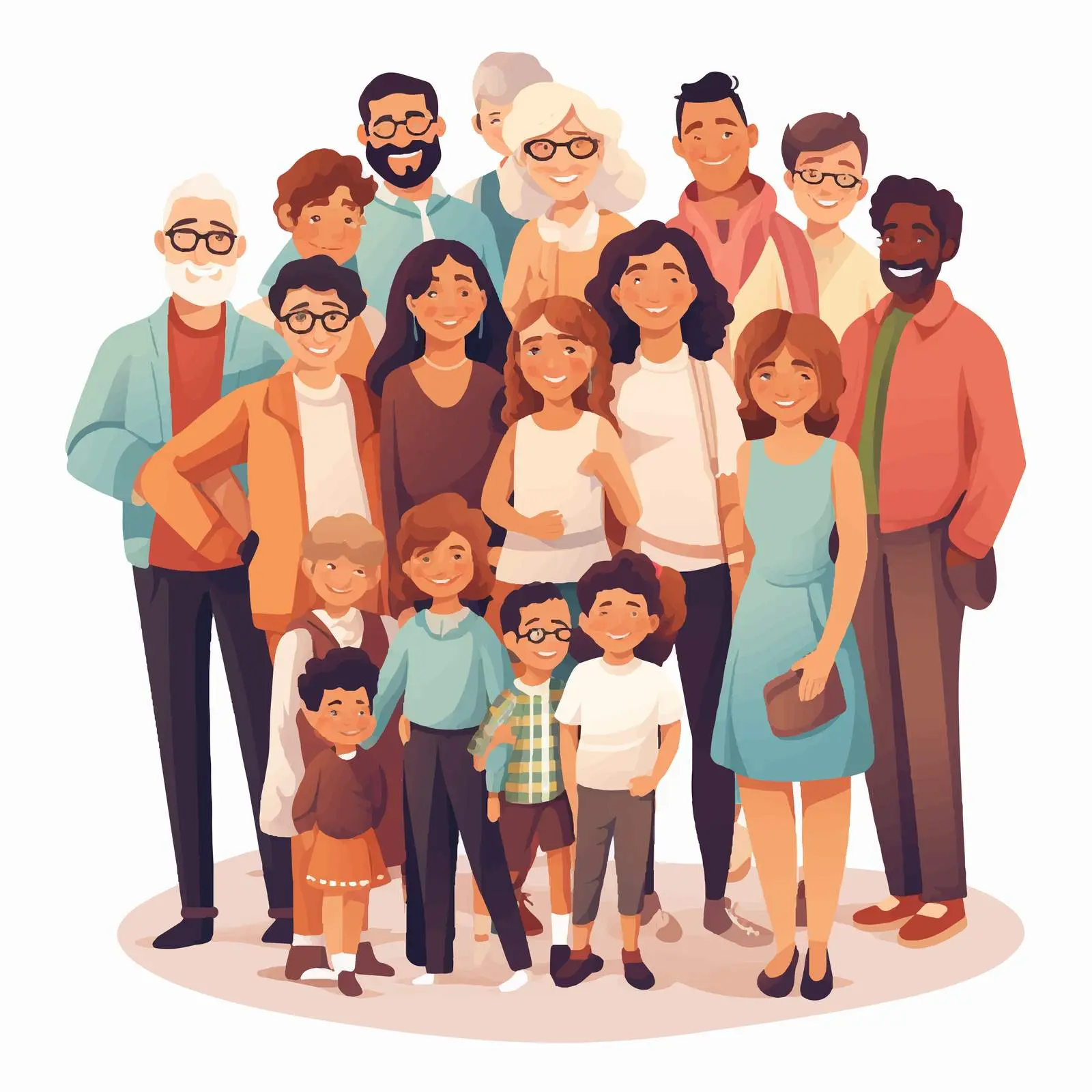 Large Extended Family Illustration on White Background — free download from Dotvec