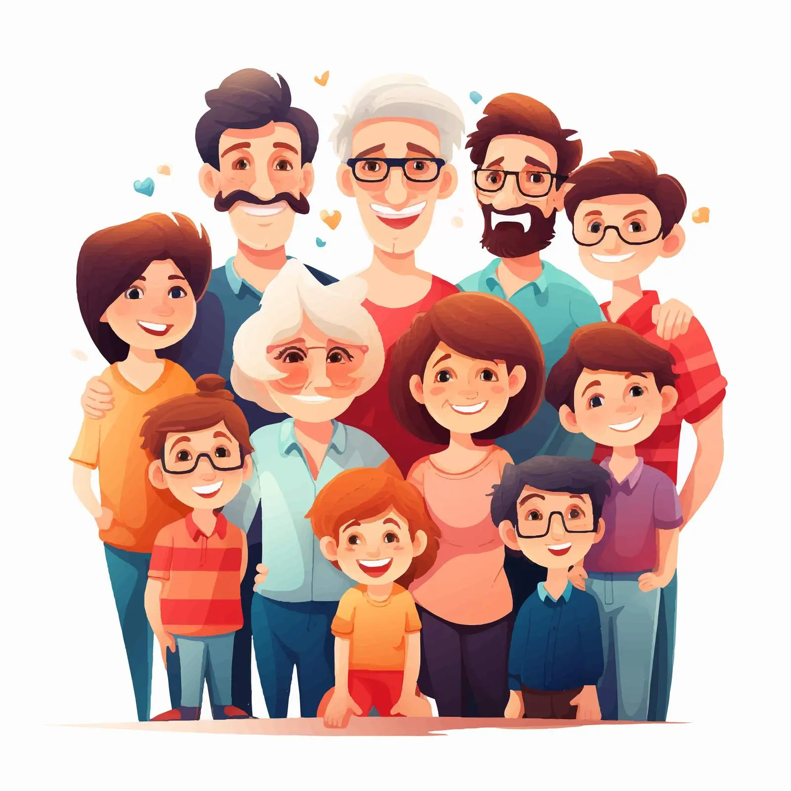 Large Extended Family Illustration on White Background — free download from Dotvec