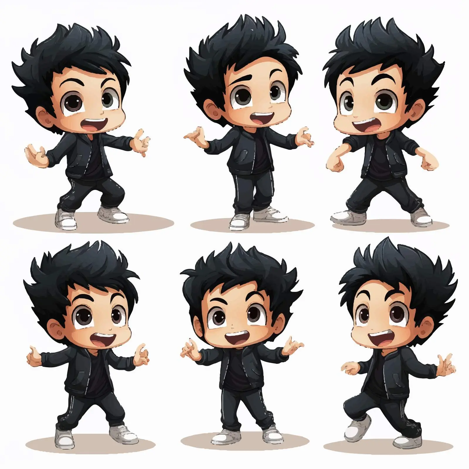 Black Haired Boy Vector in Various Poses – free playful boy image from Dotvec