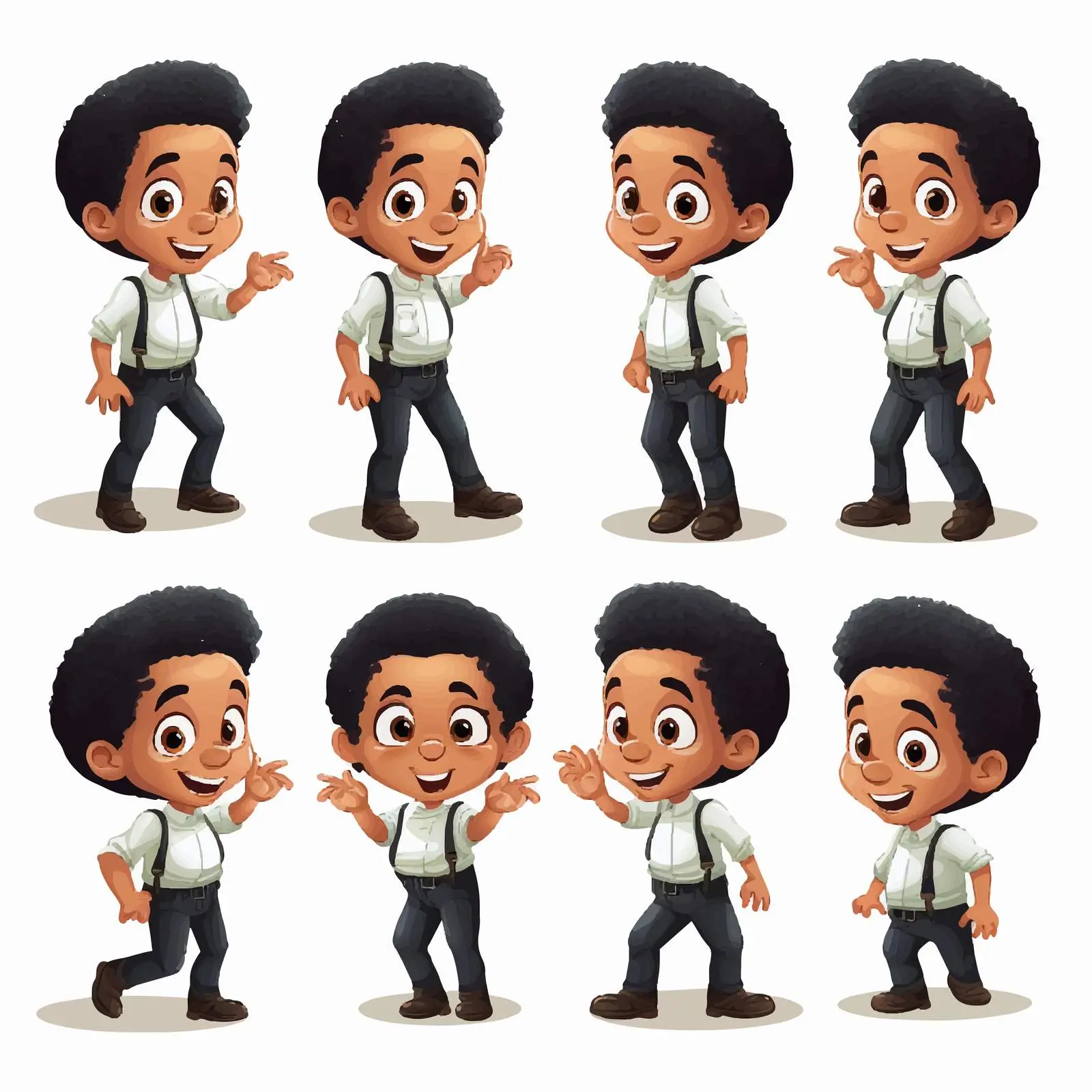 Black Haired Boy Illustration in Various Positions – free boy illustration image from Dotvec