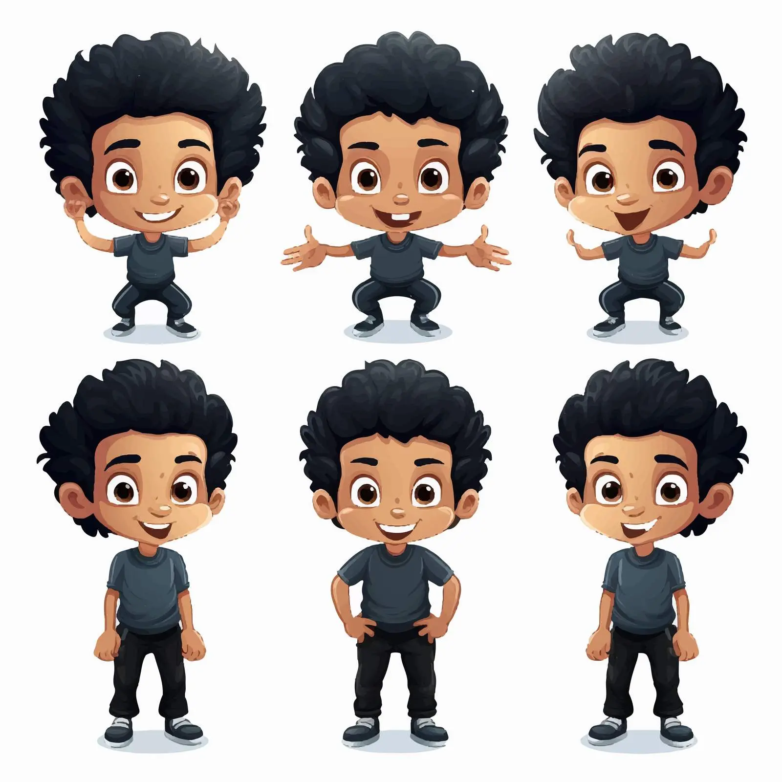 Black Haired Boy Vector in Various Poses – free playful boy image from Dotvec