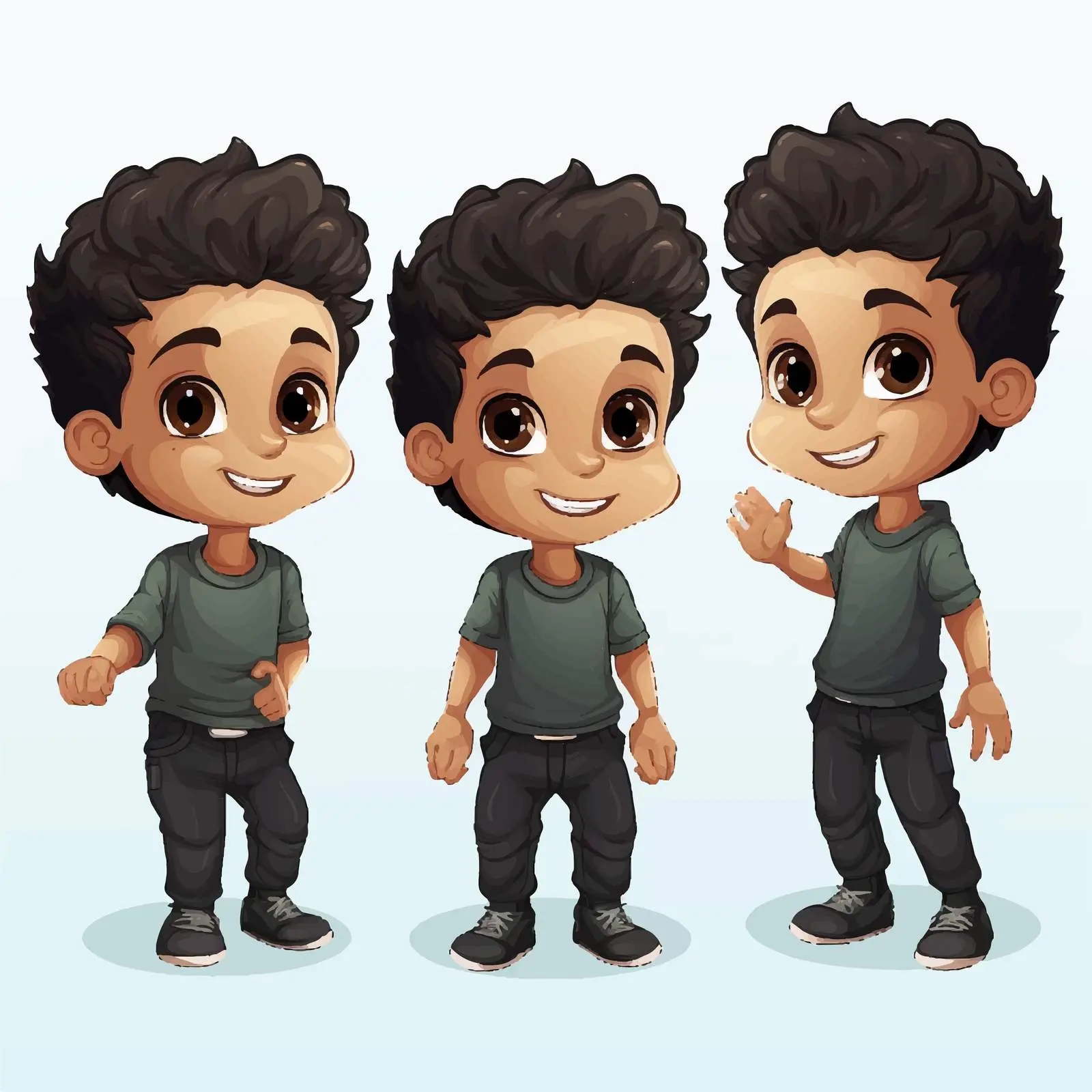 Black Hair Boy Illustration in Various Positions – free playful boy image from Dotvec