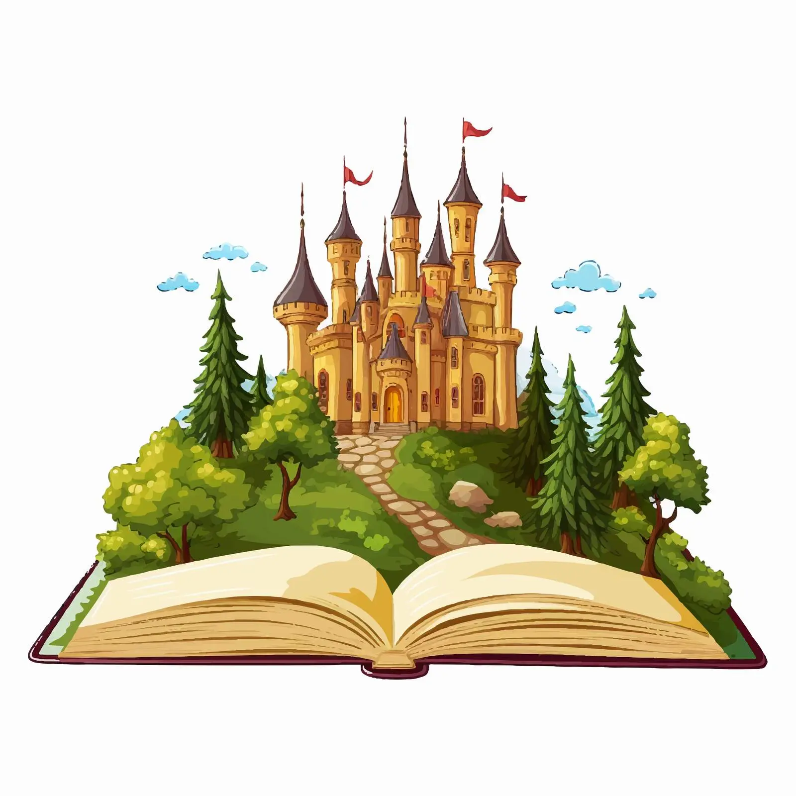 Book Illustration with Castle and Forest Scene — free download from Dotvec