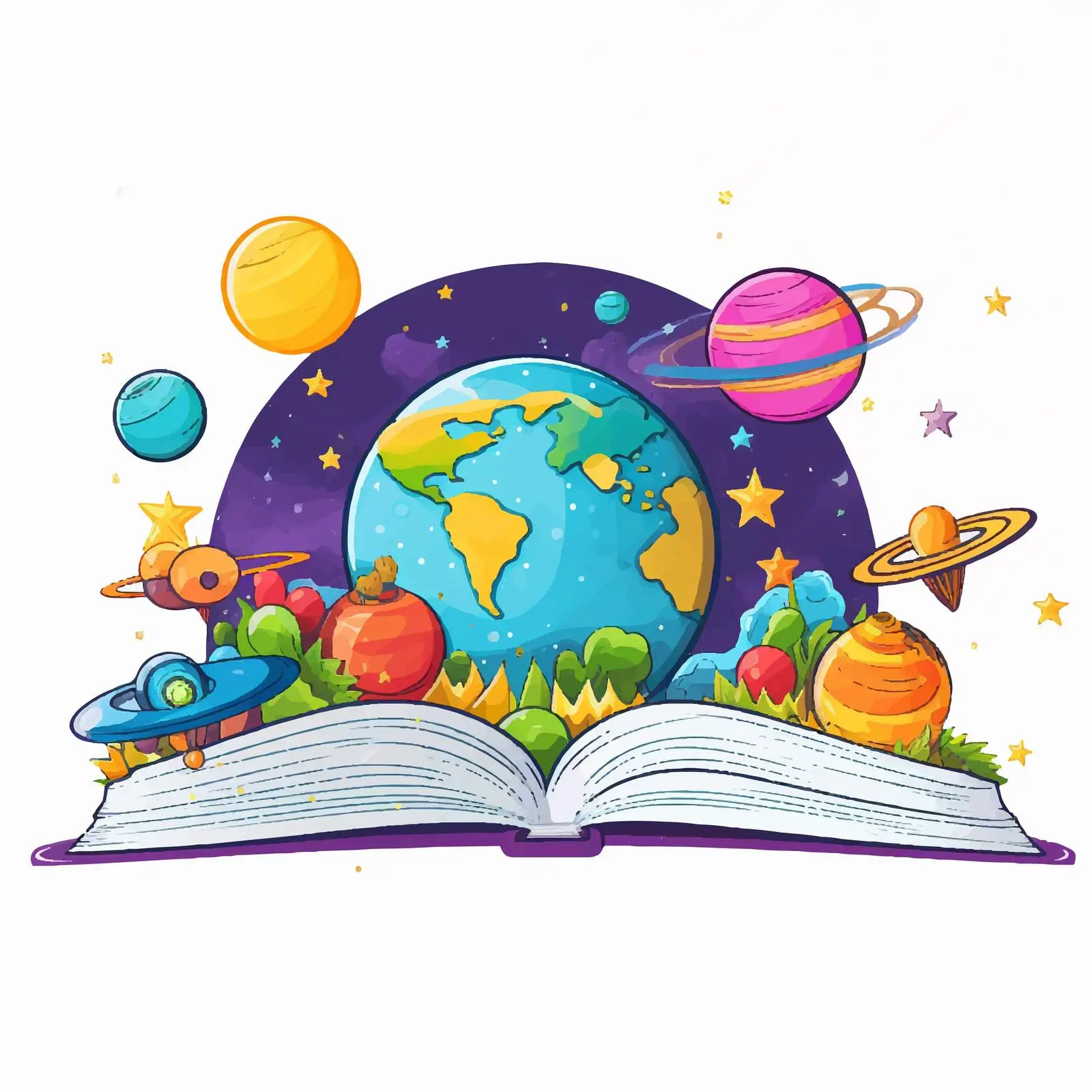 Book Illustration Featuring Spaceship and Plane — free download from Dotvec