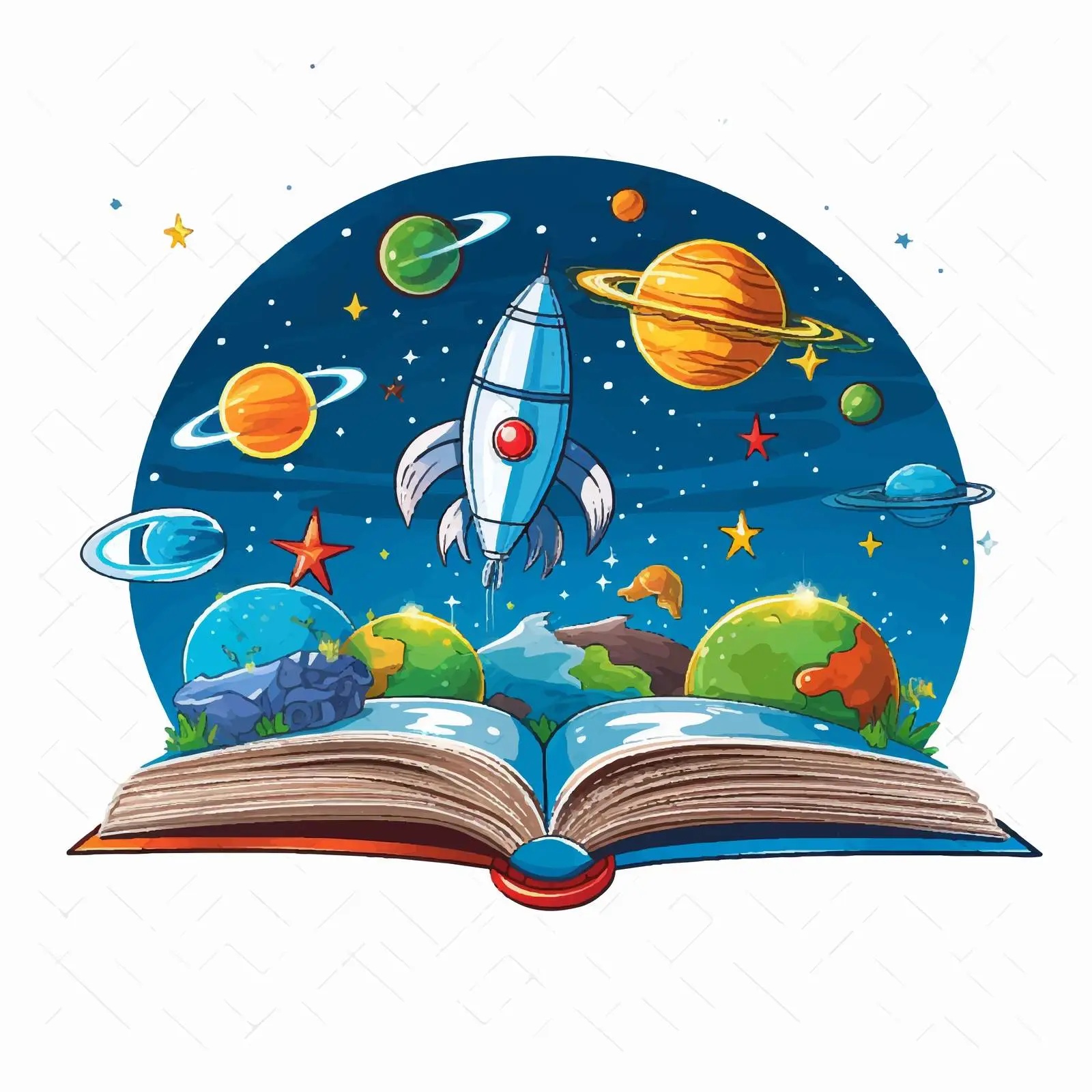 Book Illustration with Spaceship and Plane — free download from Dotvec