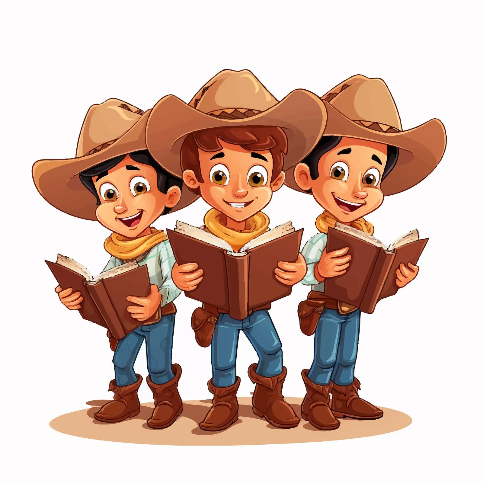 Book Illustration Featuring Three Cowboys – free entertainment art image from Dotvec
