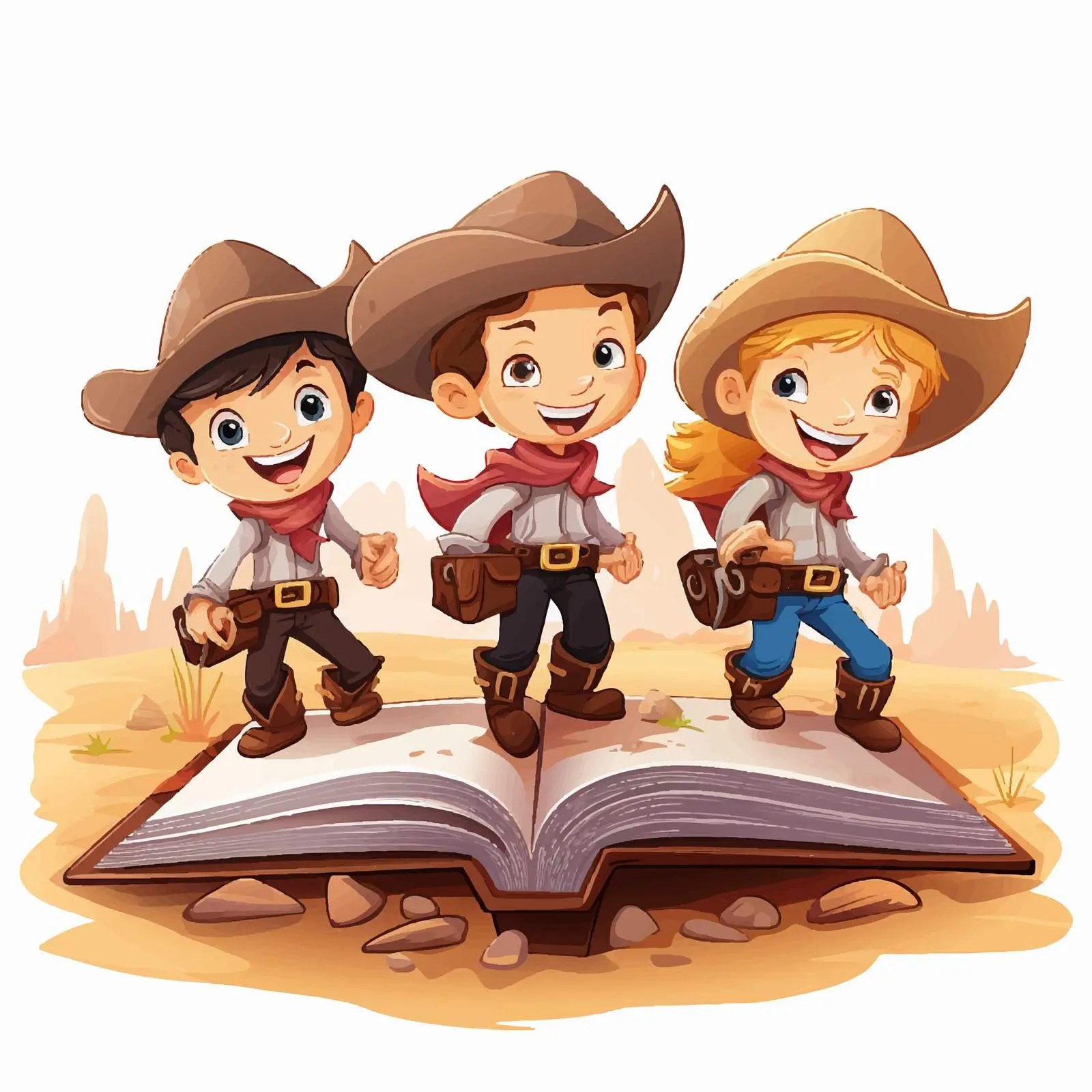 Book Cover Featuring Three Cowboys Illustration — free download from Dotvec