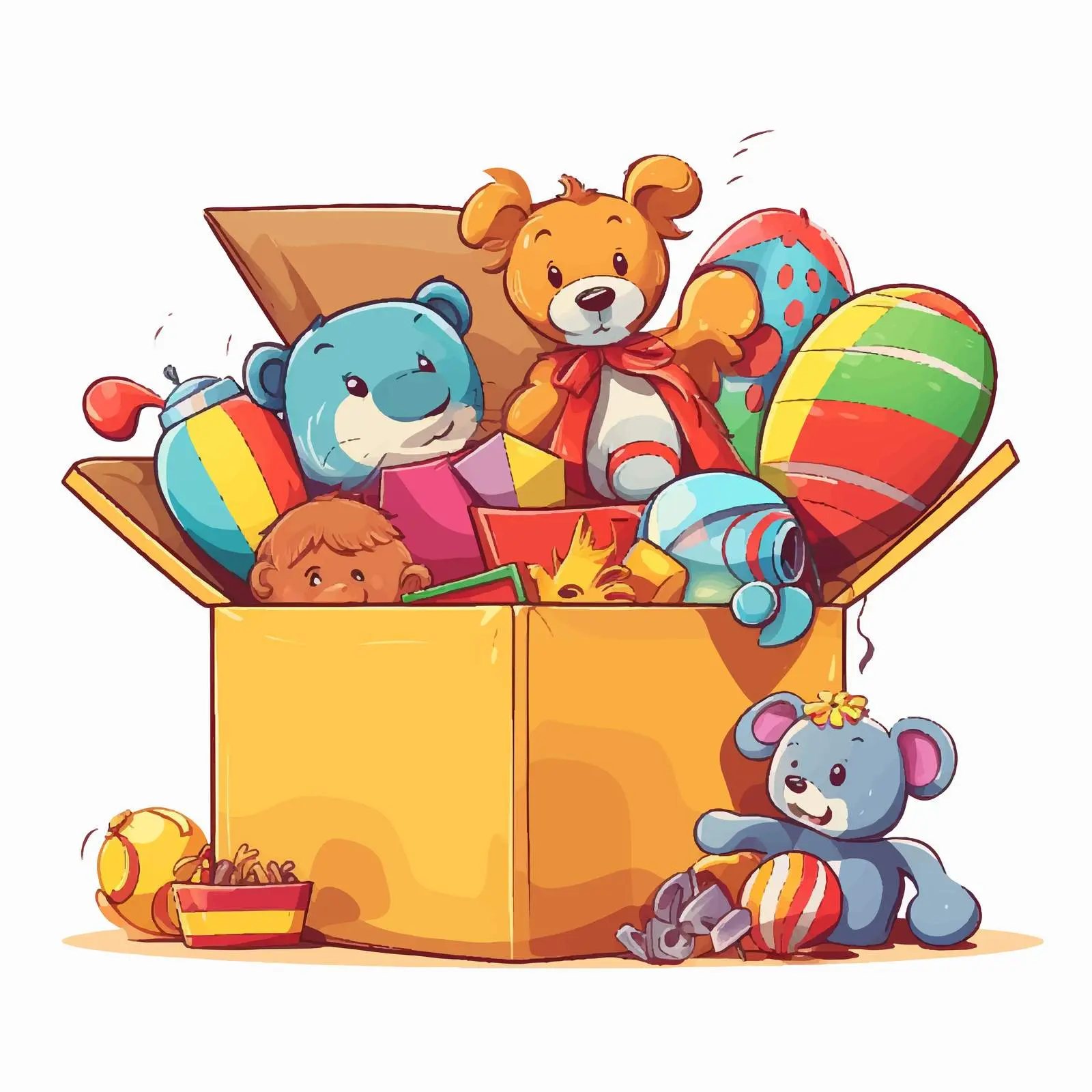 Colorful Toys in a Box on White Background — free download from Dotvec