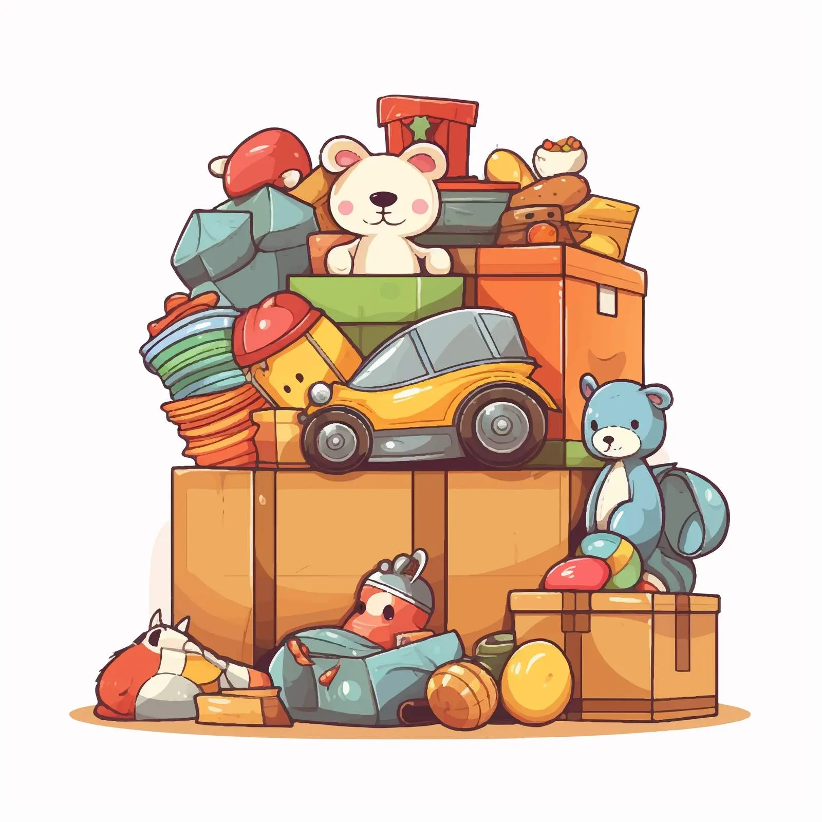 Colorful Toys in a Box on White Background – free cartoon toys image from Dotvec