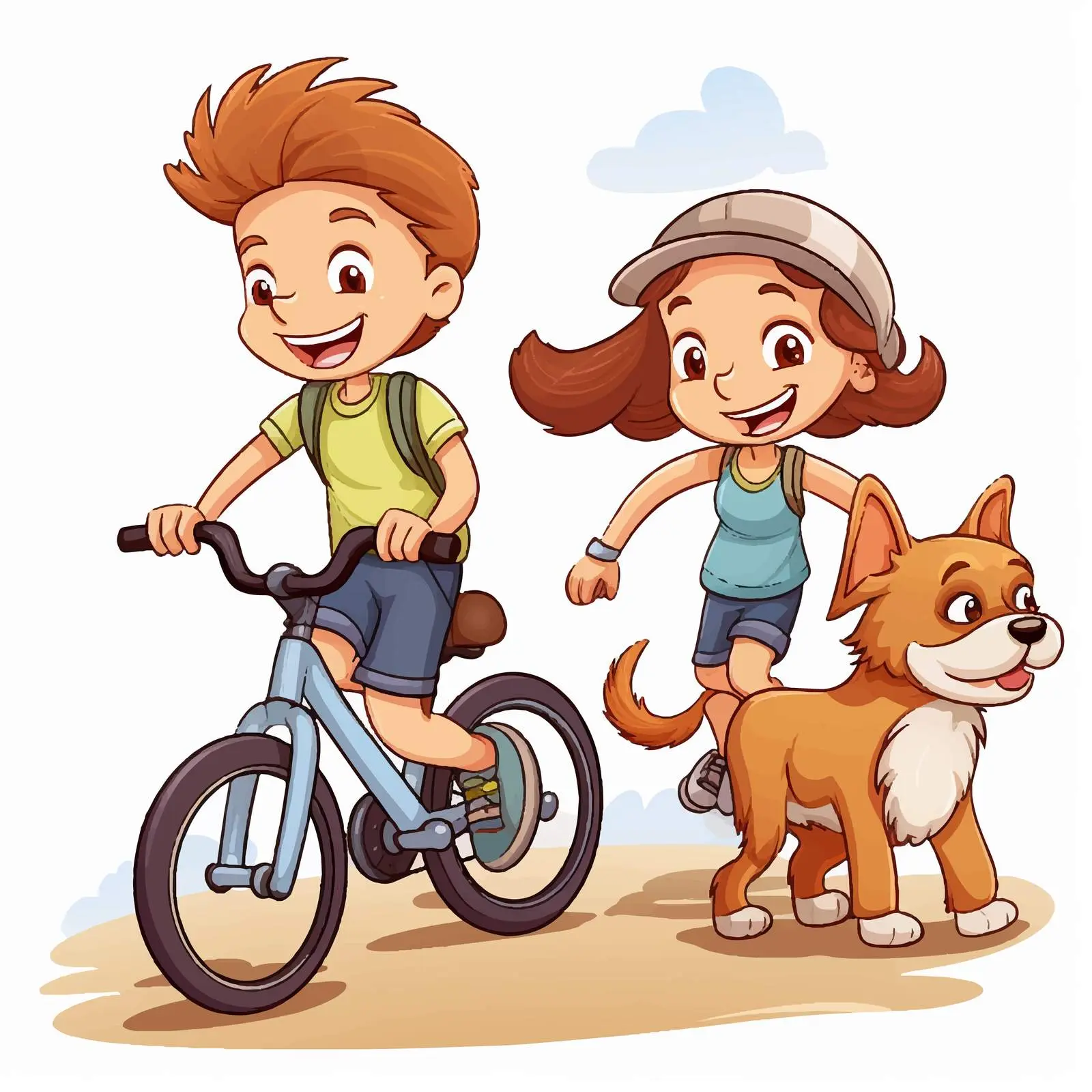 Children Biking with Dog Vector Illustration — free download from Dotvec