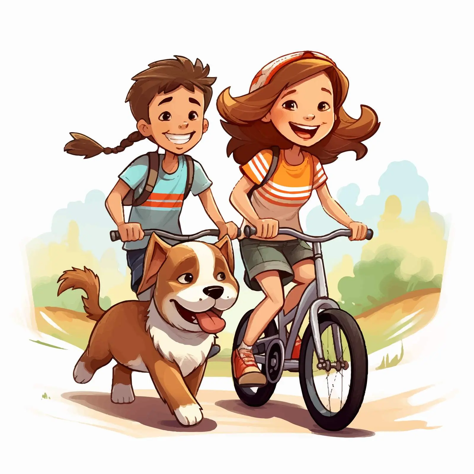 Children Biking with Dog Illustration — free download from Dotvec