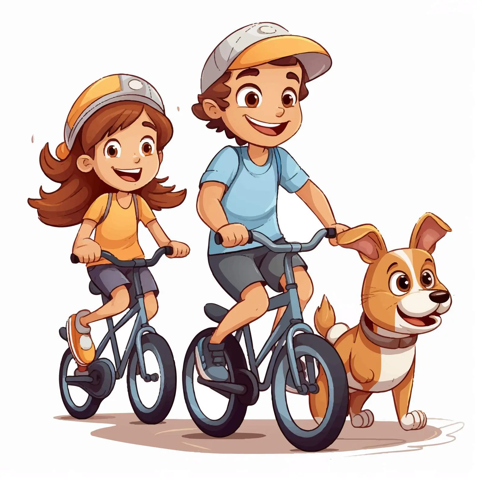 Children Biking with Dog Vector Illustration — free download from Dotvec