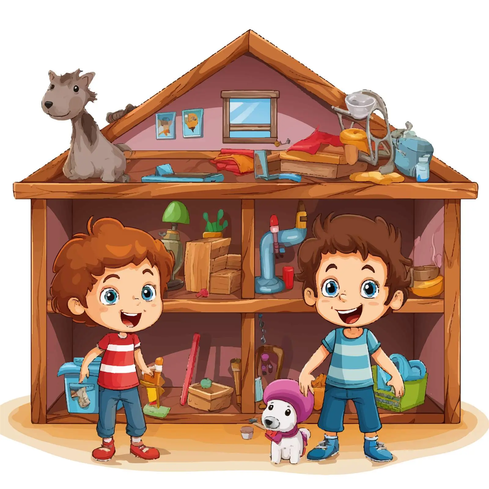 Children Playing Indoors - Vector Illustration — free download from Dotvec