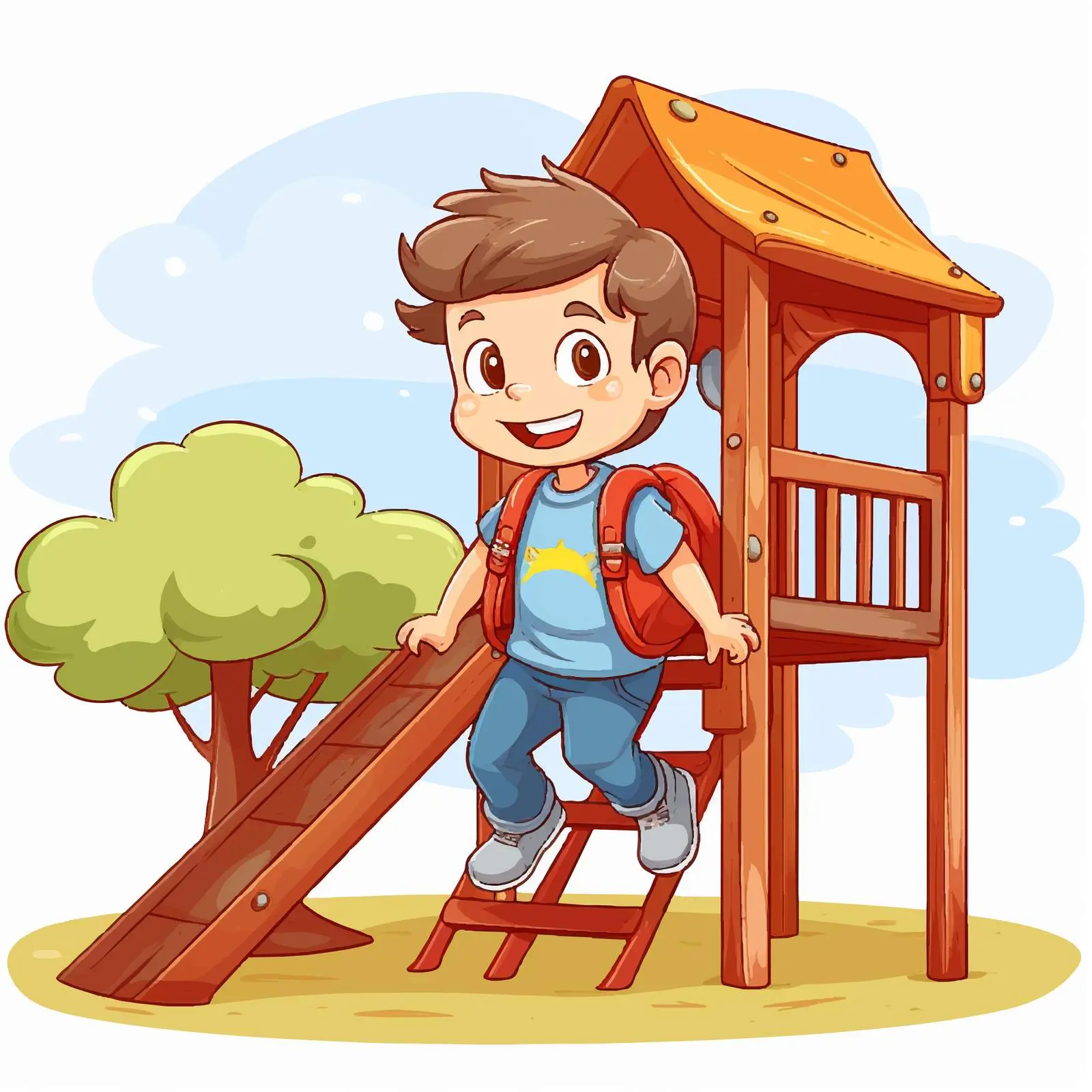Boy Playing at School Playground Vector Illustration — free download from Dotvec
