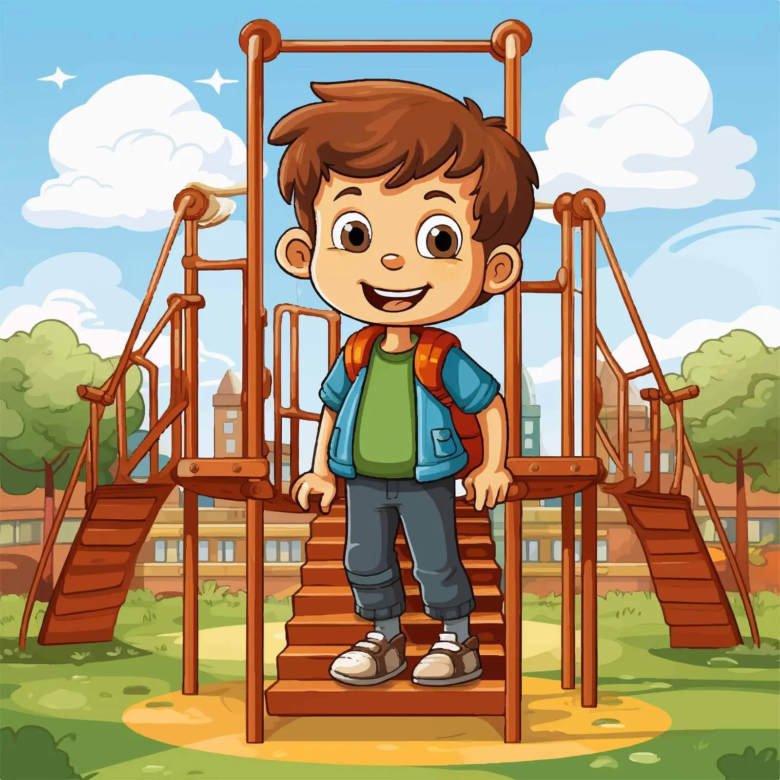 Boy Playing at School Playground Vector Illustration — free download from Dotvec