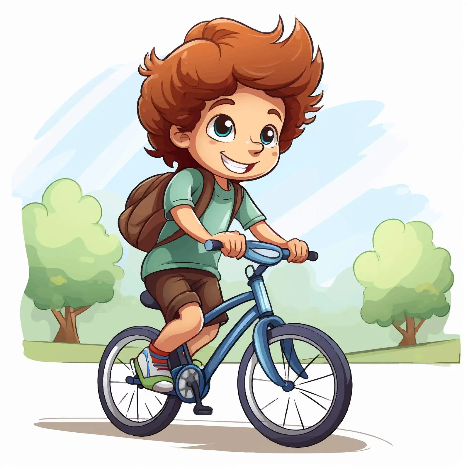 Boy Biking on the Road Cartoon Vector – free roadway image from Dotvec