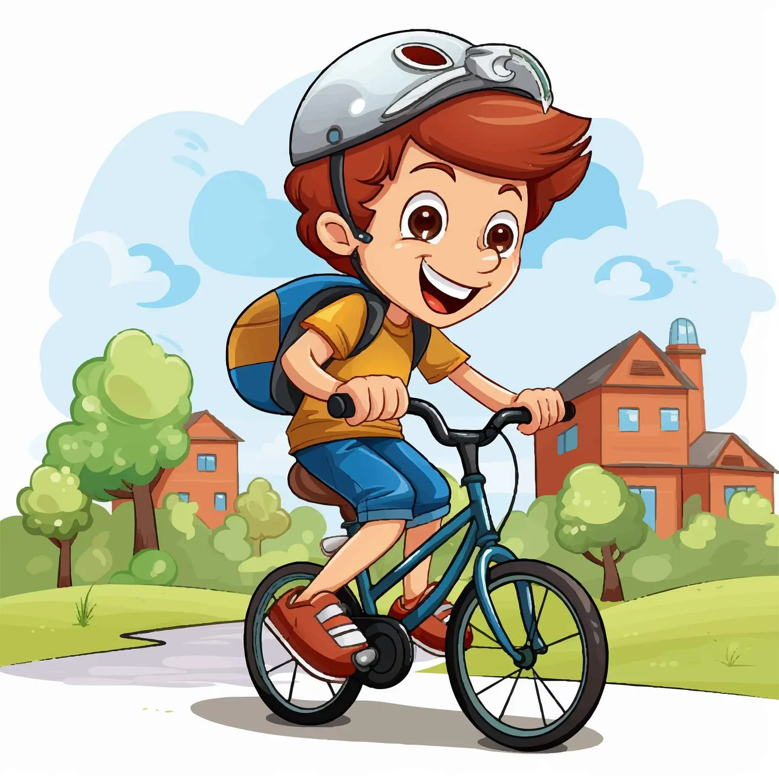 Boy Biking on the Road Cartoon Vector — free download from Dotvec