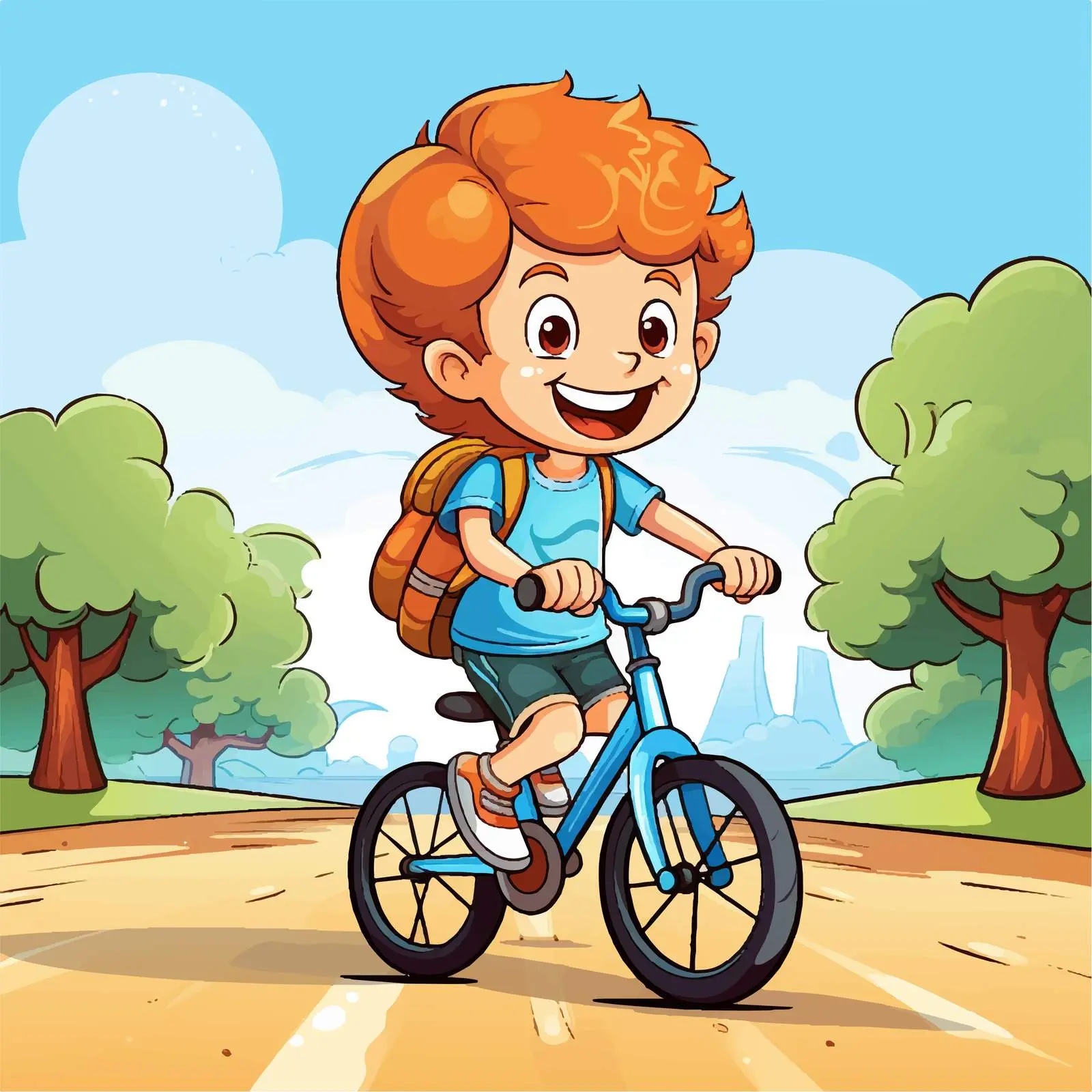 Boy Biking on the Road Vector Illustration — free download from Dotvec