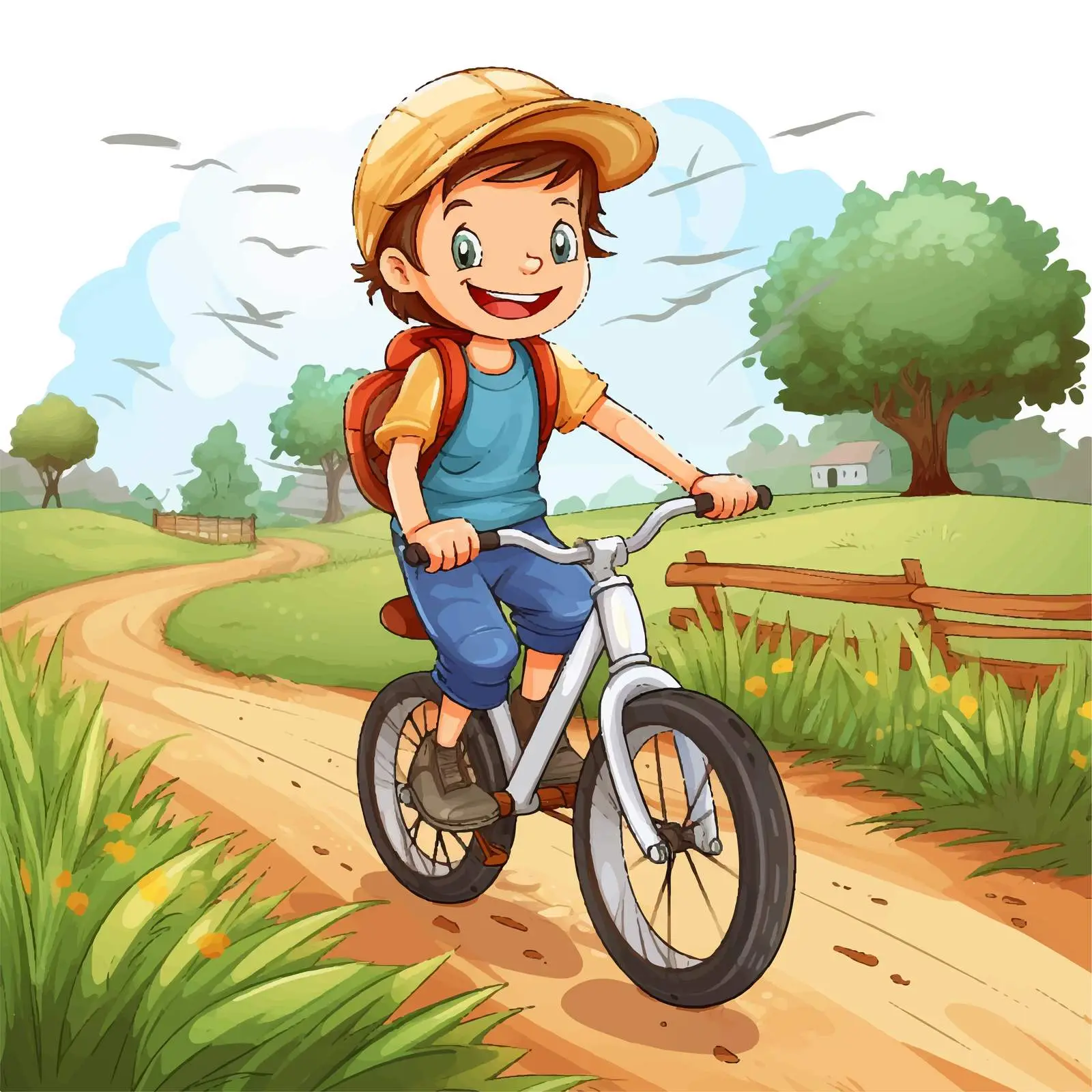 Boy Biking to Farm Vector Illustration — free download from Dotvec