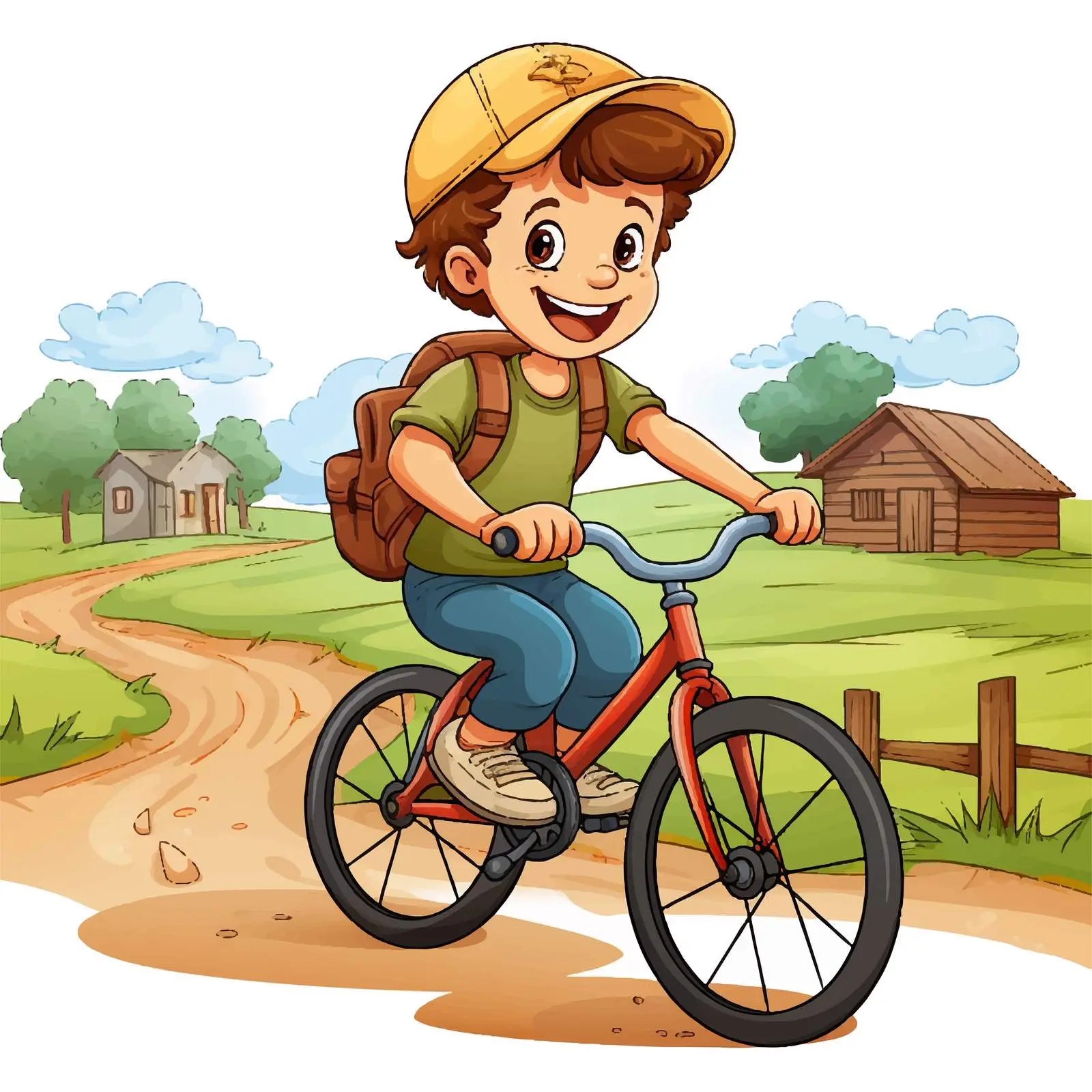 Boy Biking to Farm Illustration Vector — free download from Dotvec
