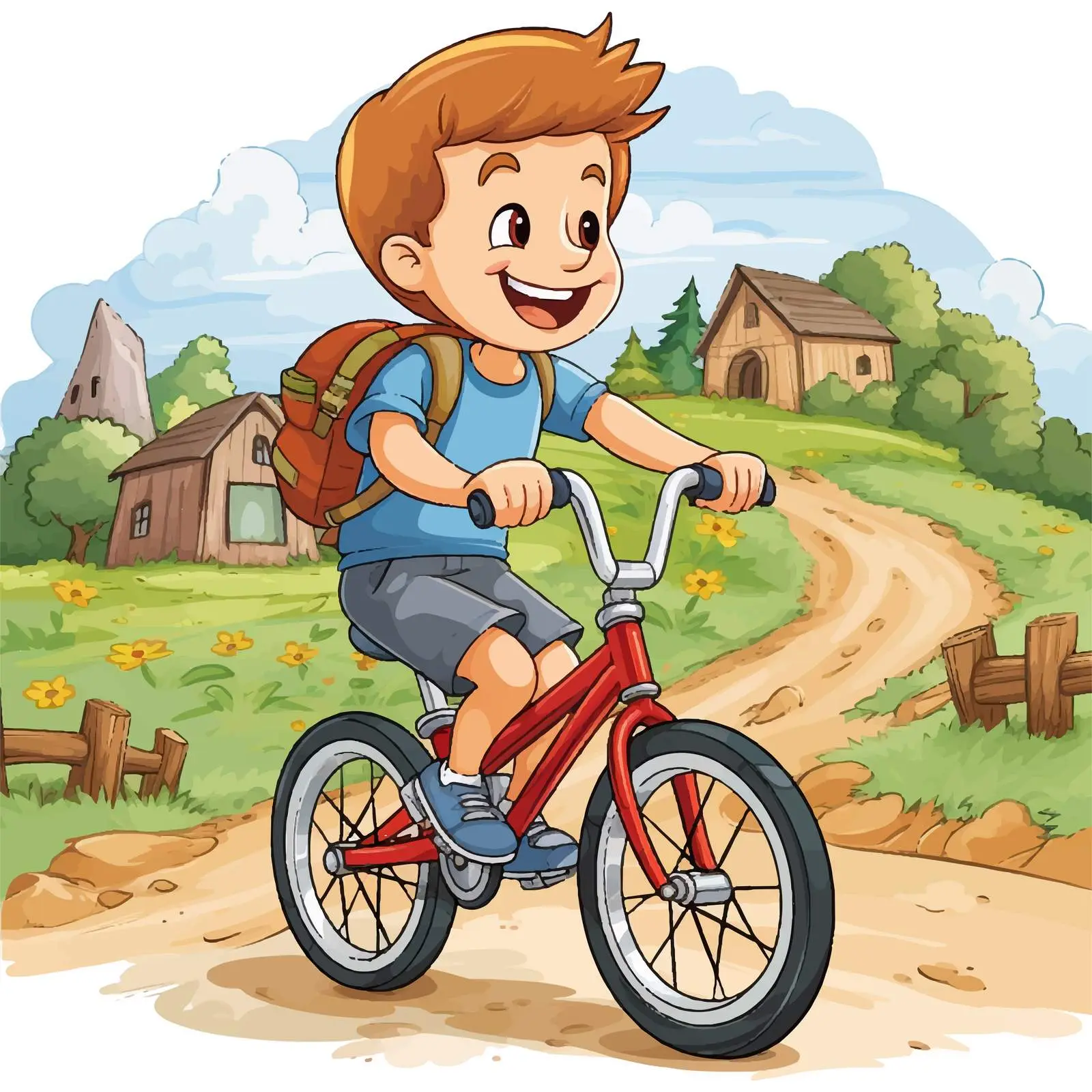 Boy Biking to the Farm Vector Illustration — free download from Dotvec