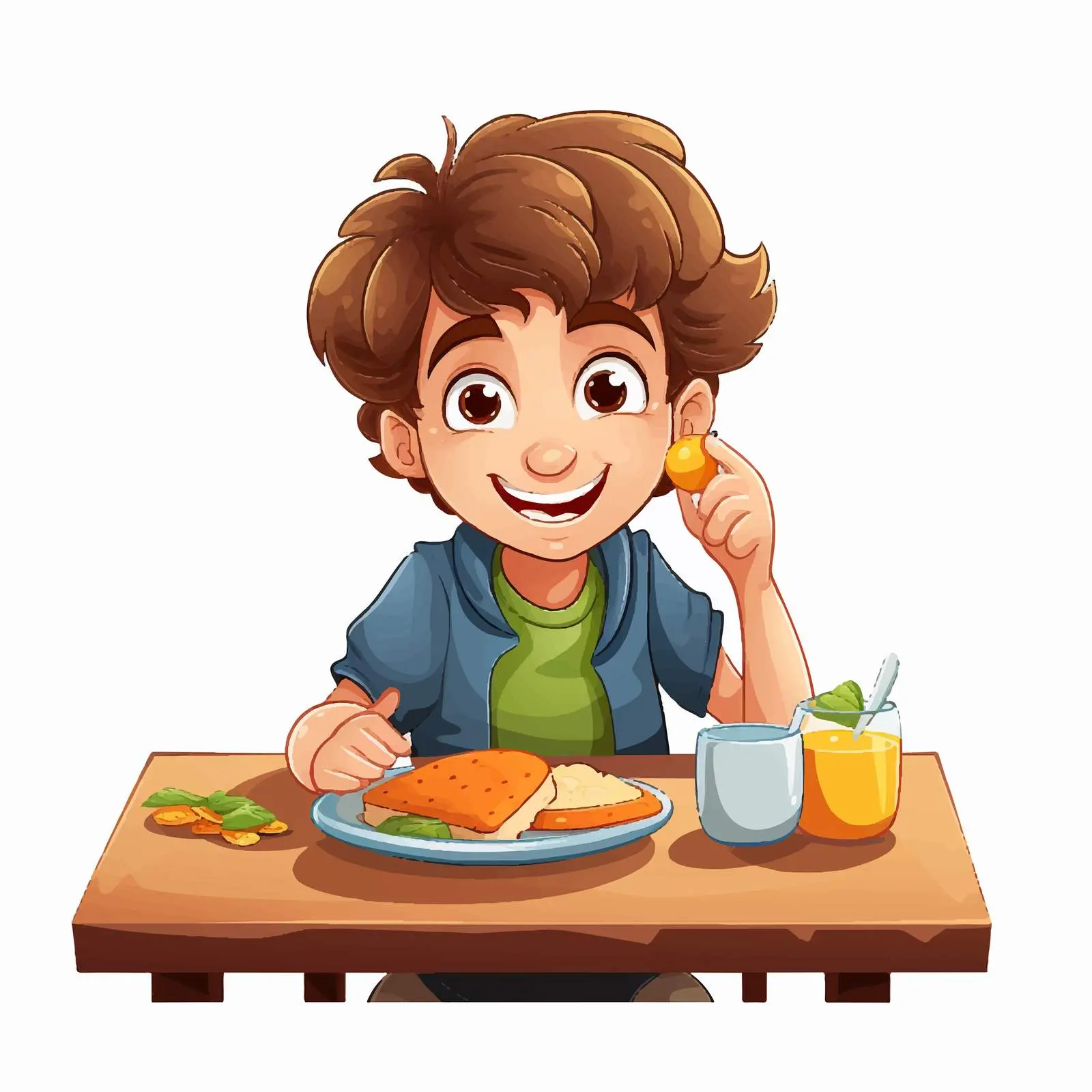 Boy Enjoying Breakfast at the Table Illustration — free download from Dotvec