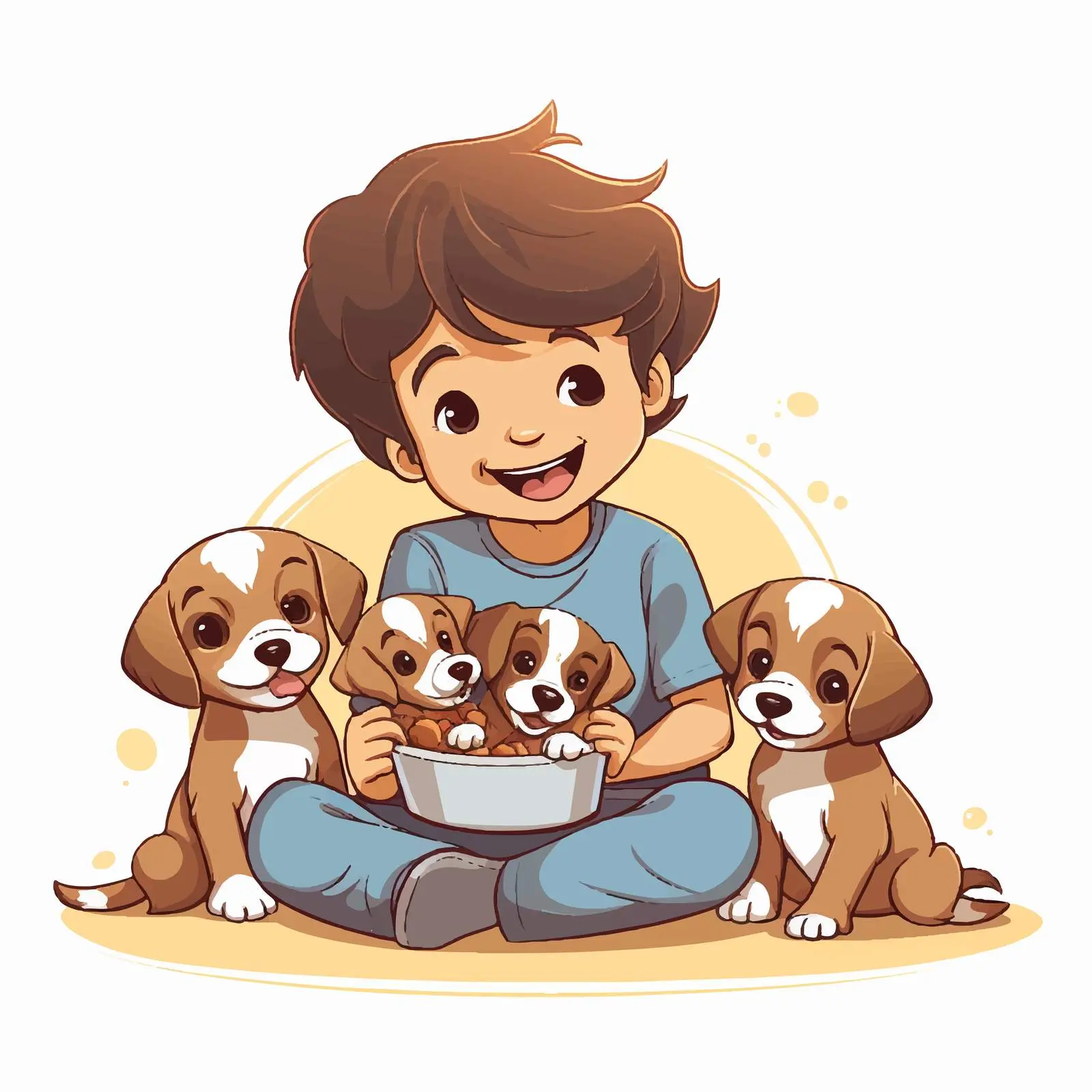 Boy Feeding His Puppies Cartoon Vector Illustration — free download from Dotvec