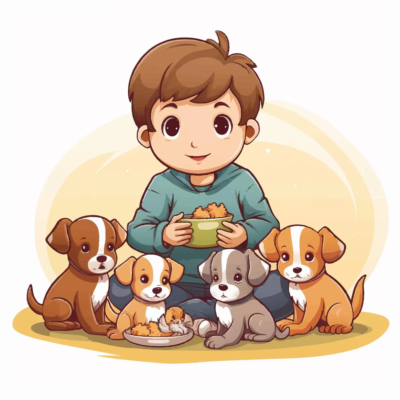 Boy Feeding Puppies Illustration Vector — free download from Dotvec