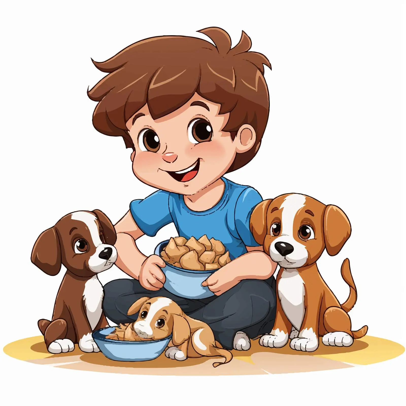 Boy Feeding Puppies Cartoon Illustration — free download from Dotvec