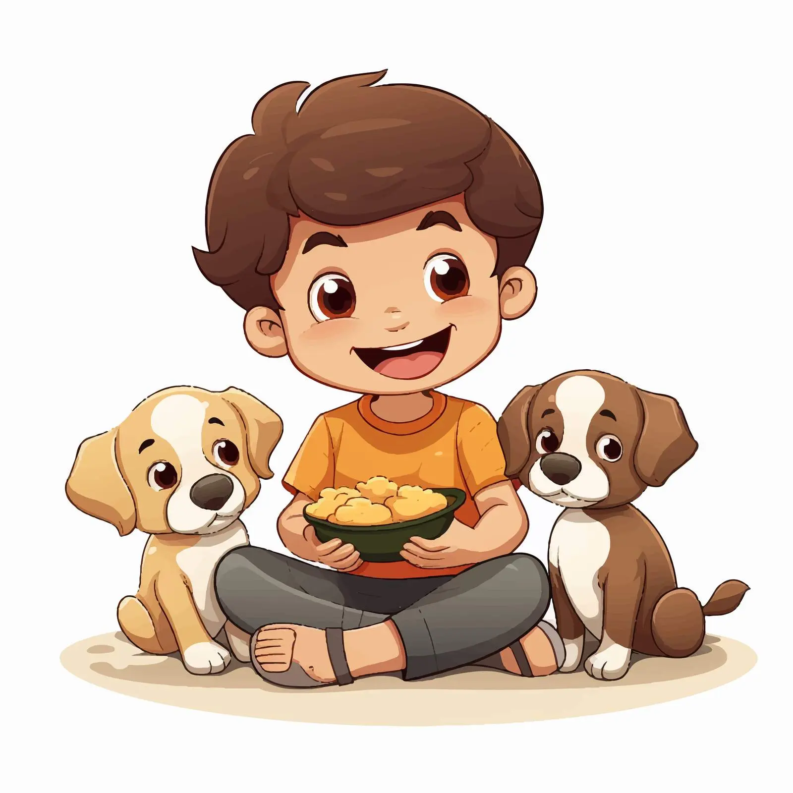 Boy Feeding His Puppies - Cute Vector Illustration — free download from Dotvec