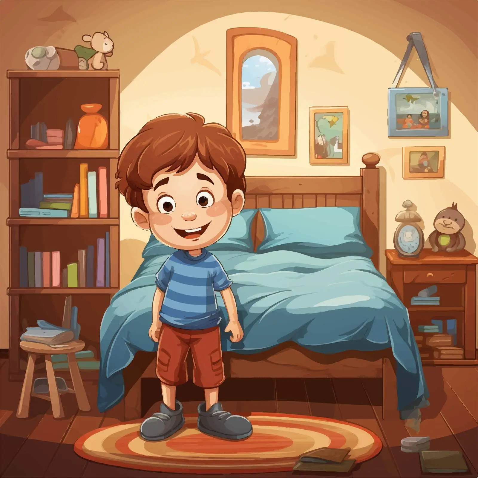 Boy in Bedroom Cartoon Vector Illustration — free download from Dotvec