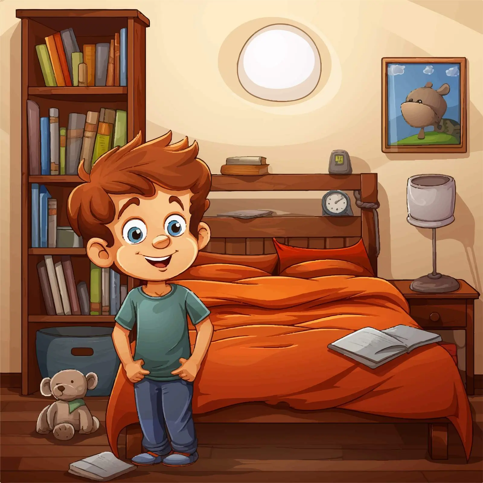 Boy in Bedroom Cartoon Vector Illustration — free download from Dotvec