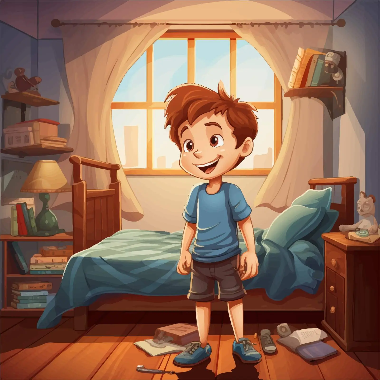 Cartoon Illustration of a Boy in Bedroom — free download from Dotvec