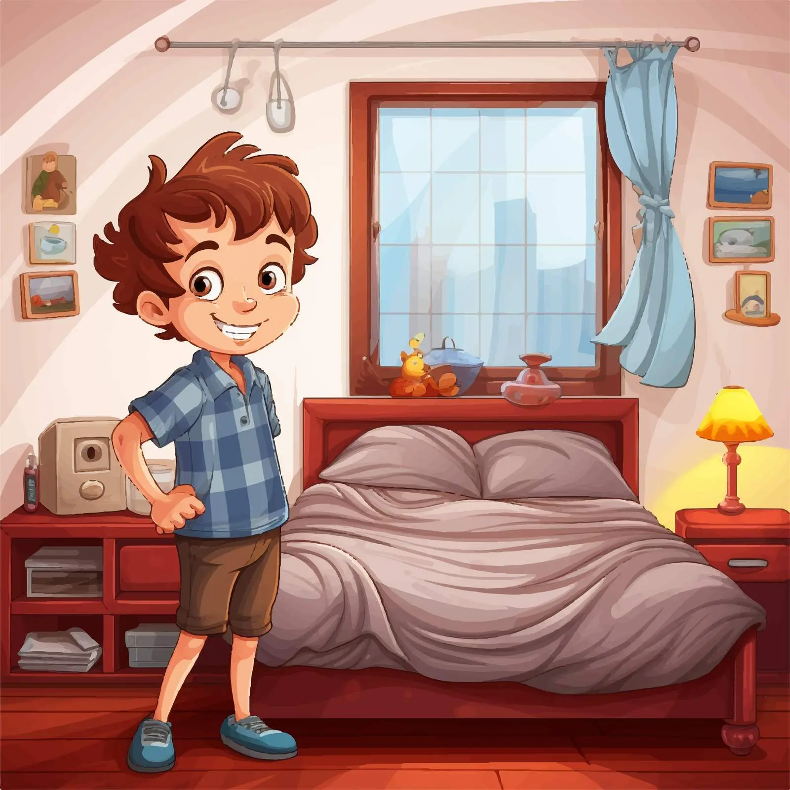Boy in Bedroom Cartoon Vector Illustration — free download from Dotvec