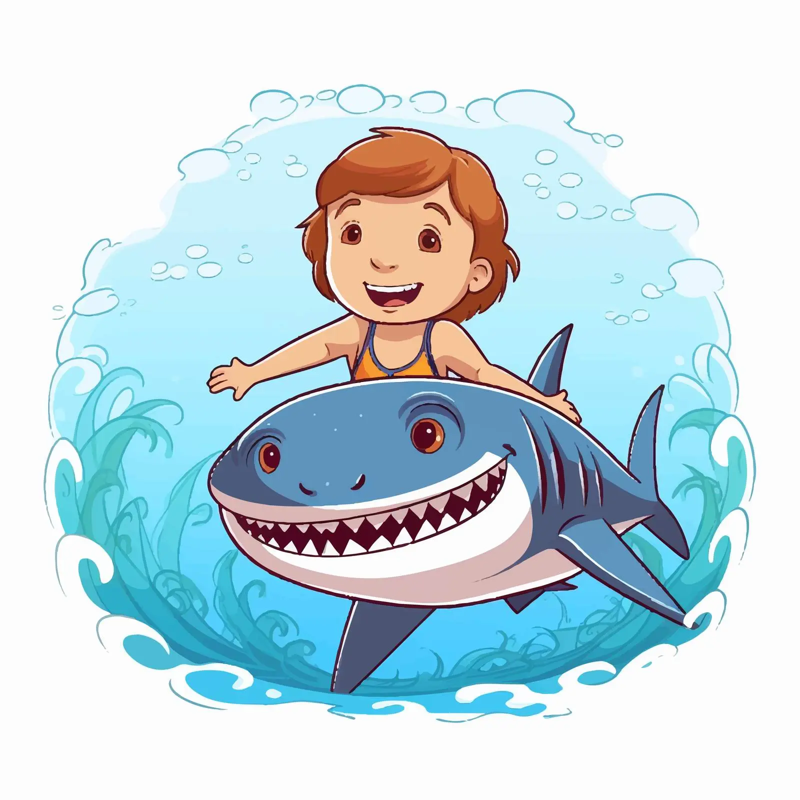 Boy Swimming with Shark in Ocean Vector — free download from Dotvec