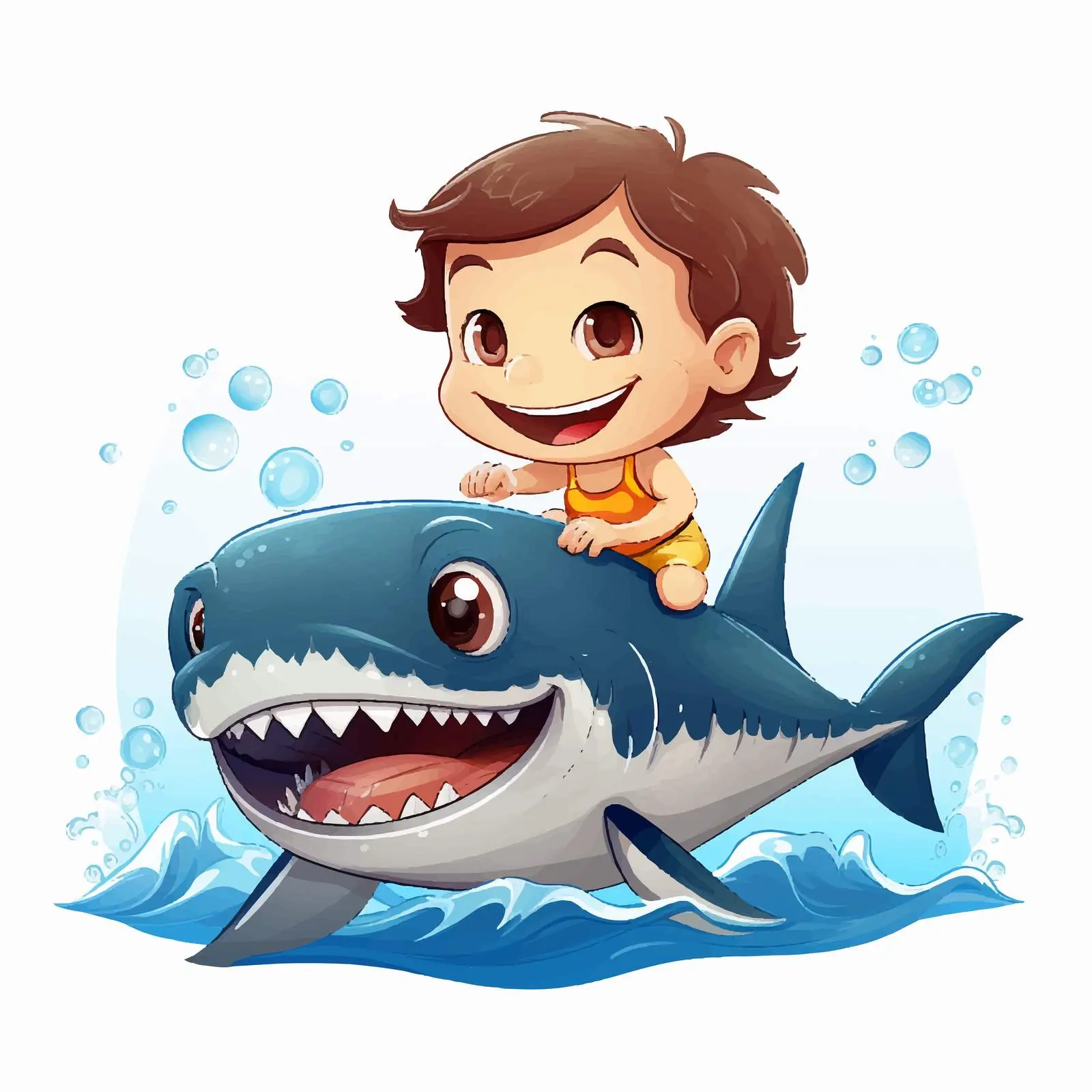 Boy Swimming with Shark in Ocean Vector Illustration — free download from Dotvec