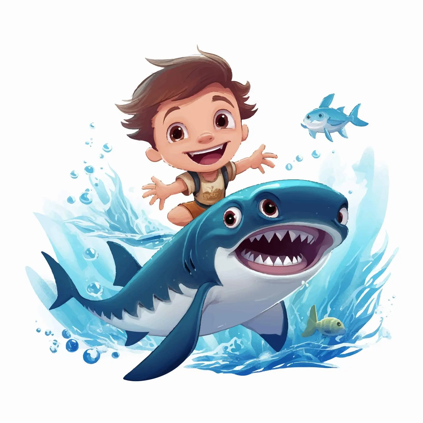Boy Swimming with Shark in Ocean Vector — free download from Dotvec