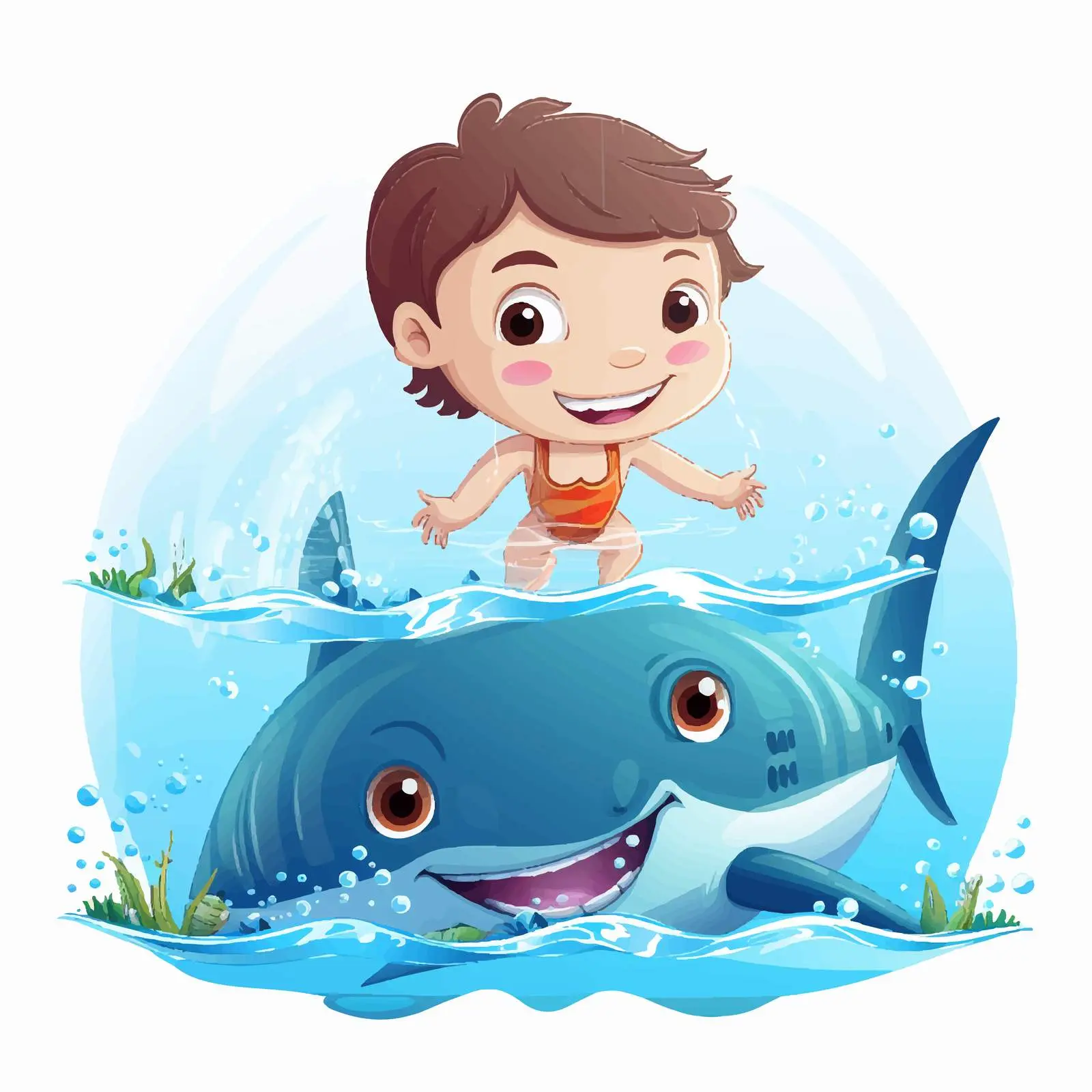 Boy Swimming with Shark in Ocean Vector Illustration — free download from Dotvec