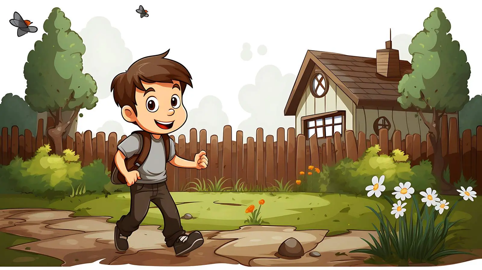 Boy in Yard Vector Cartoon Illustration — free download from Dotvec