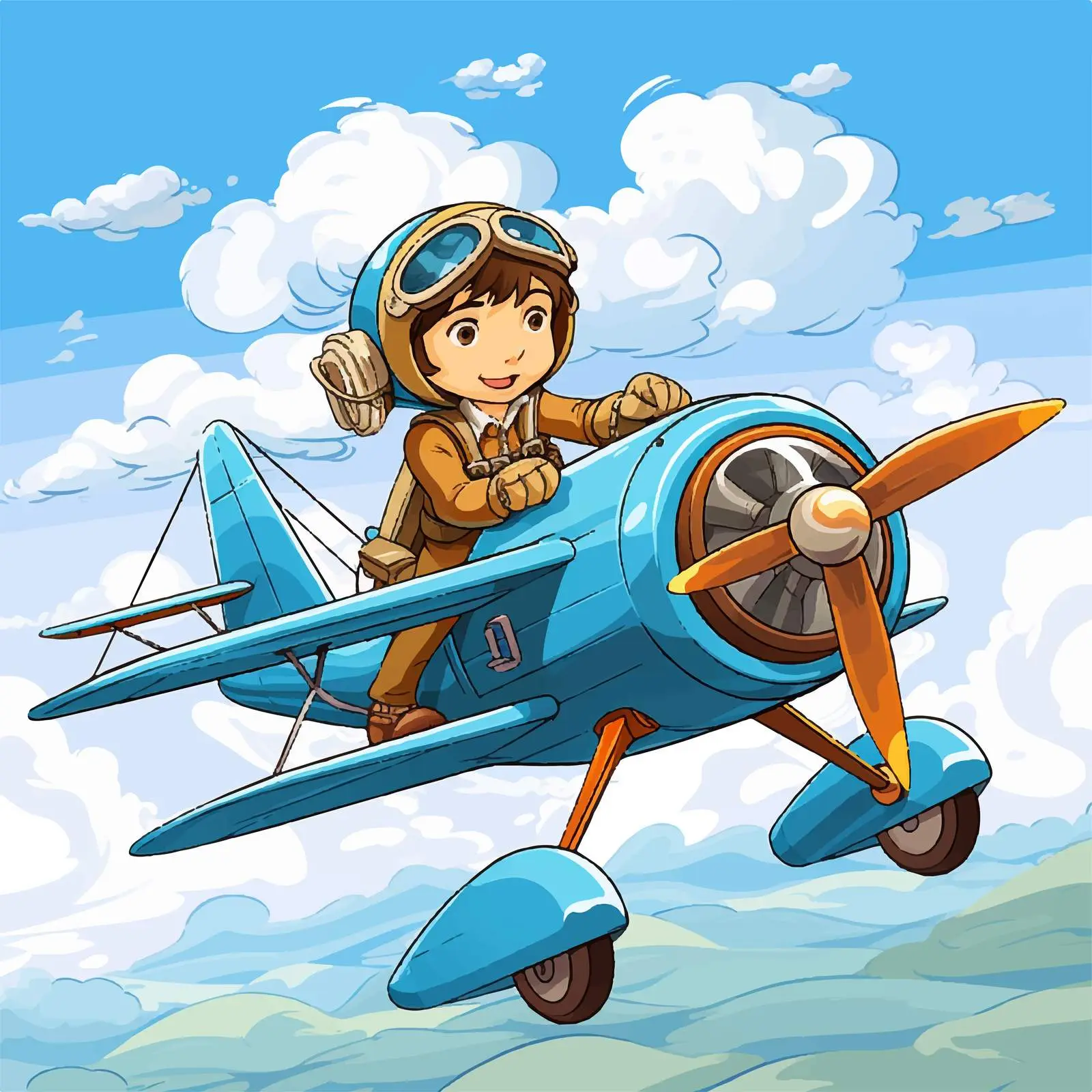 Boy Flying on Aircraft in the Sky Vector — free download from Dotvec