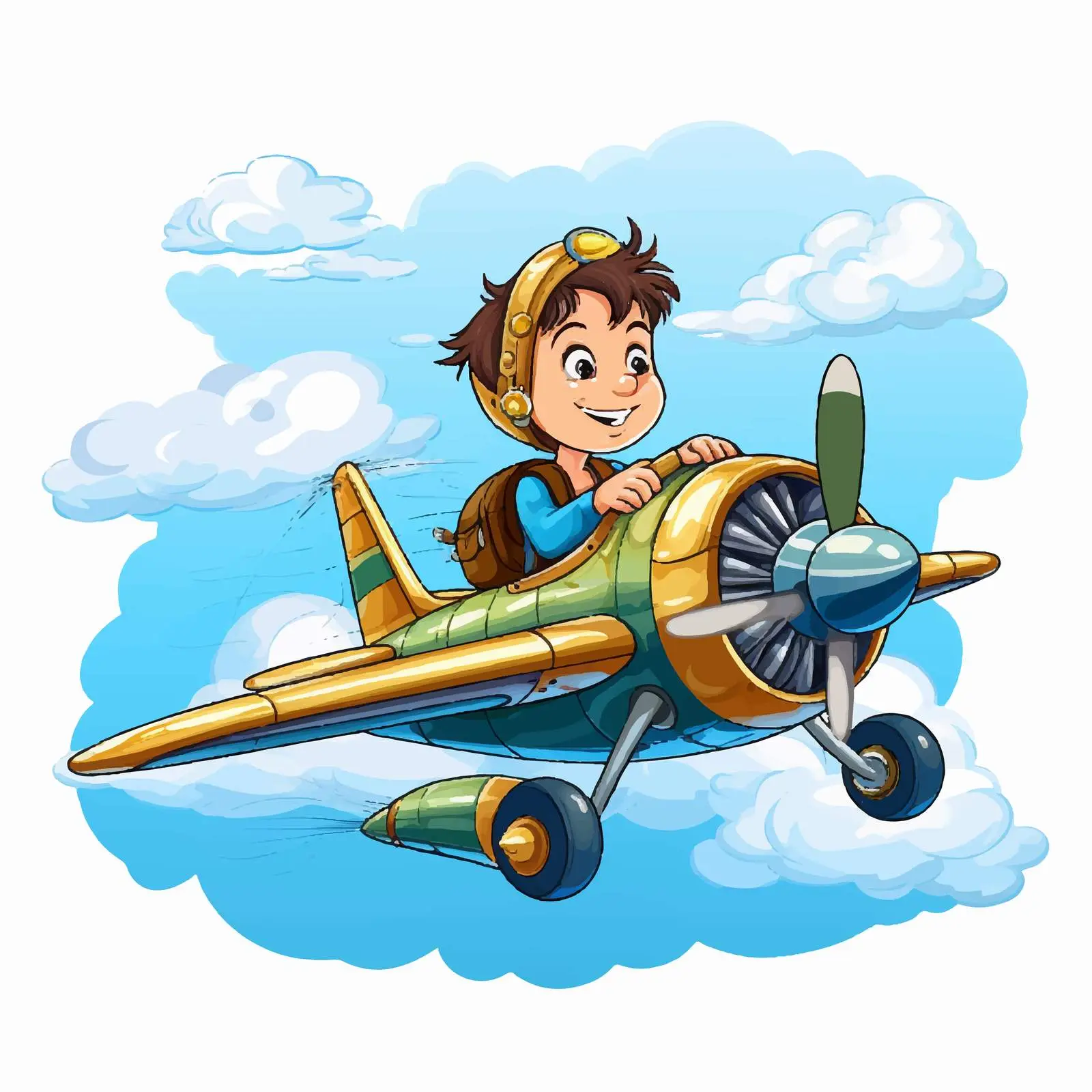 Boy Flying Aircraft in the Sky Vector Illustration — free download from Dotvec