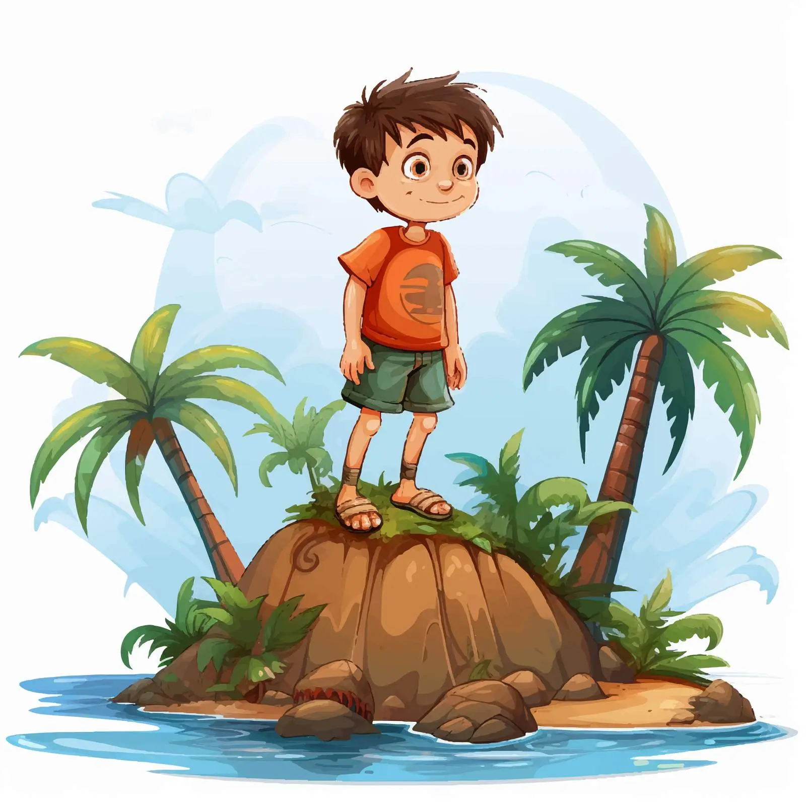 Boy on Island Cartoon Vector Illustration — free download from Dotvec
