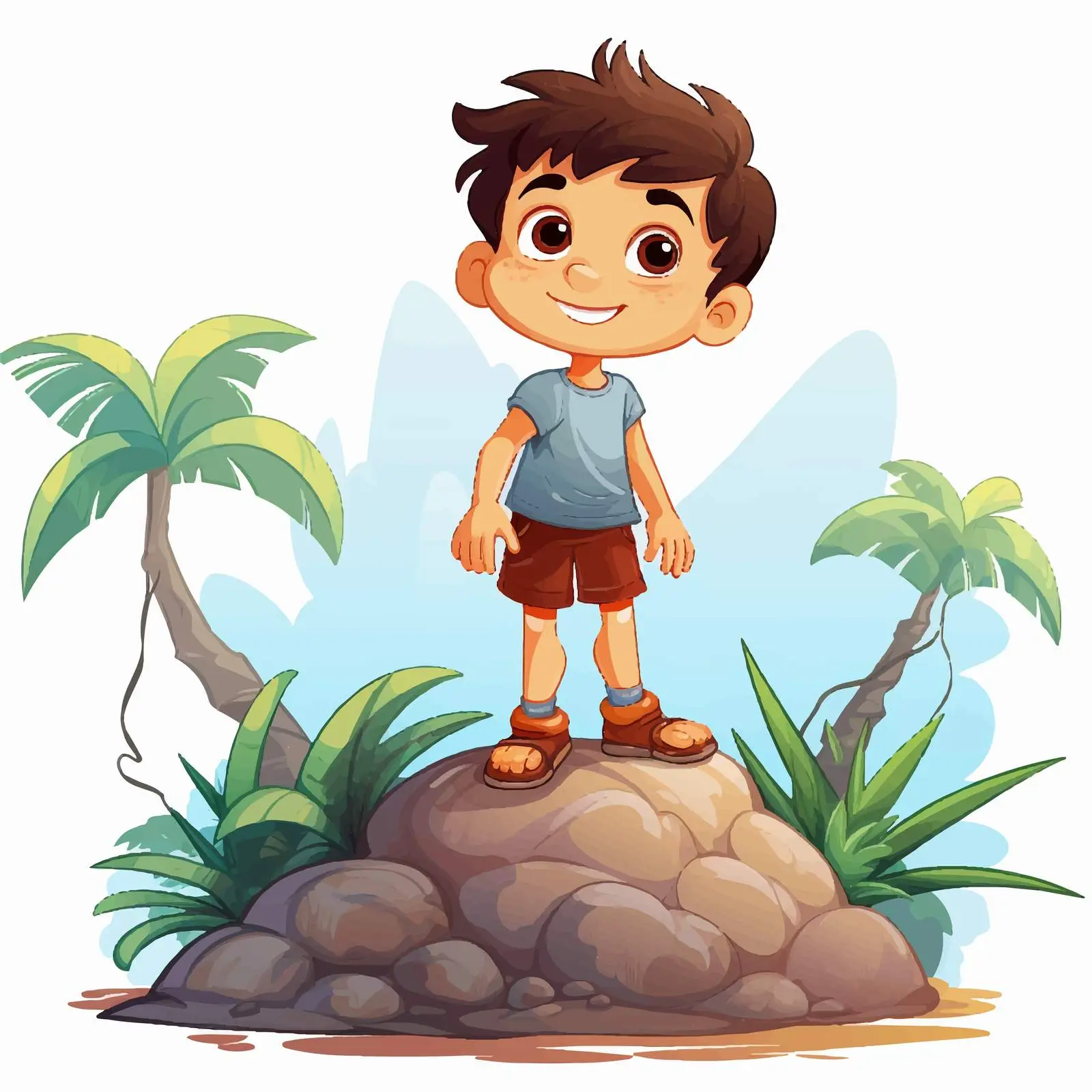 Cartoon Boy on an Island Vector Illustration — free download from Dotvec