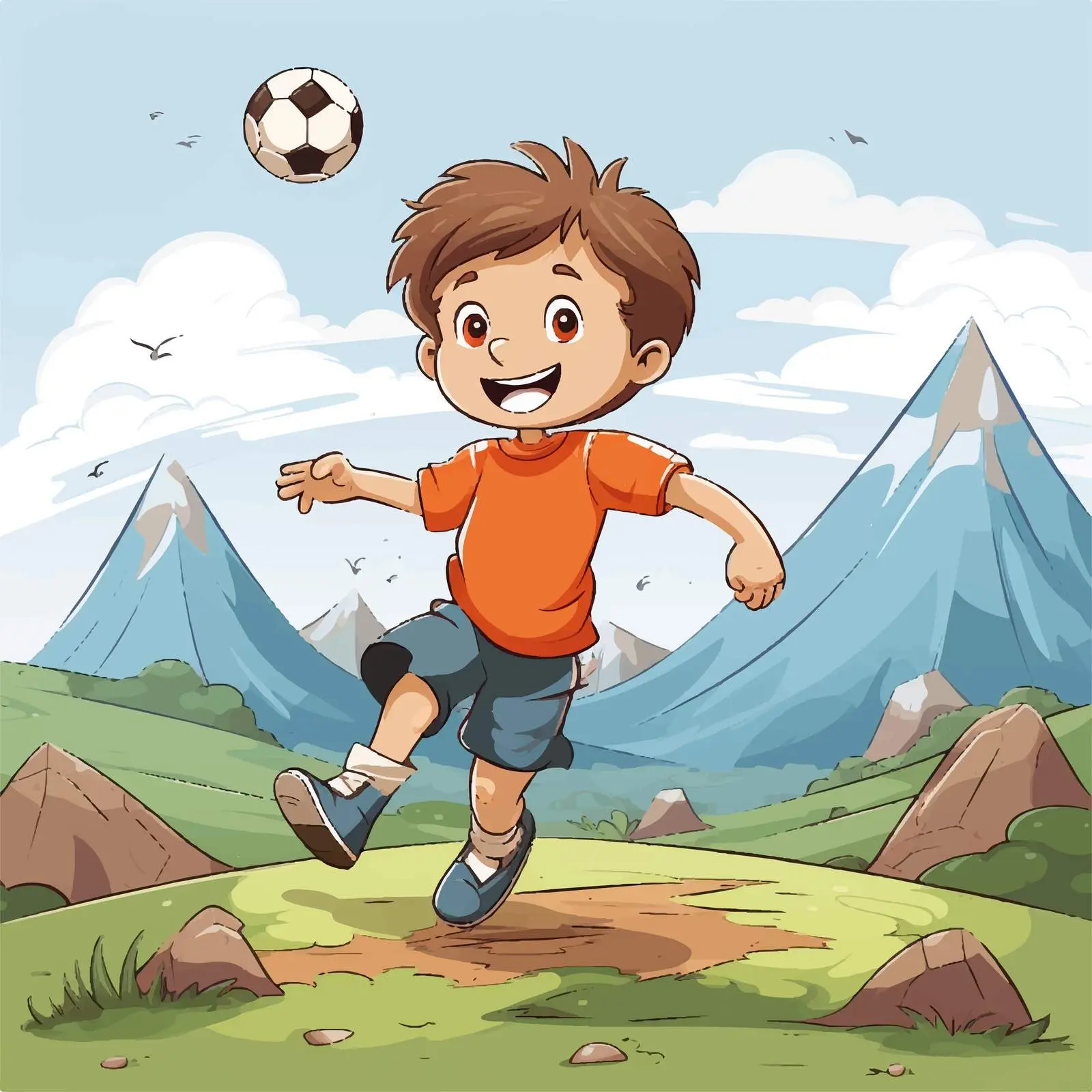 Boy Playing Football in Hills Illustration — free download from Dotvec